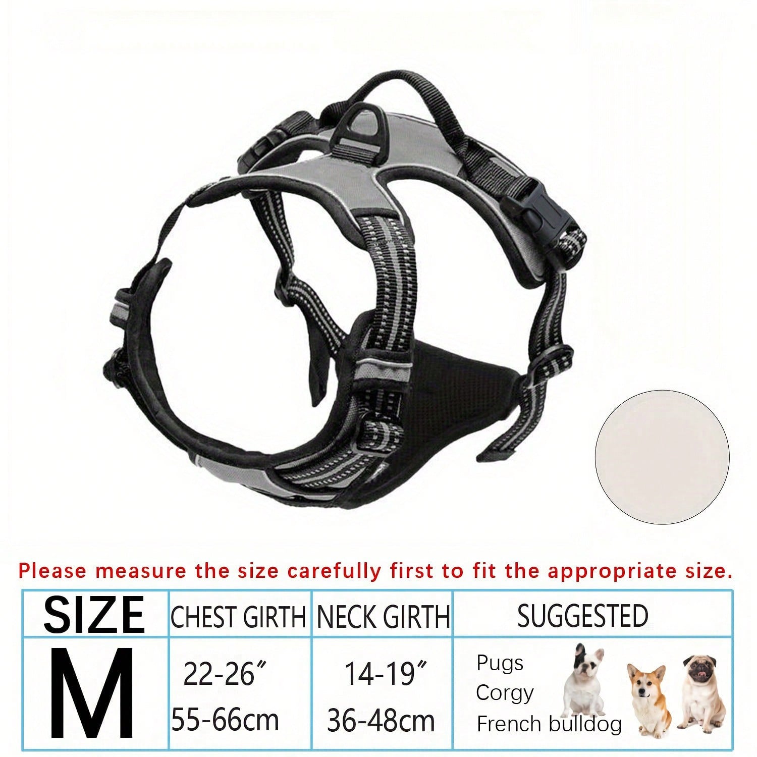 Multicolor polyester no-pull dog harness vest with reflective details, soft padding, 2 leash clips, adjustable straps, and easy control handle for dogs