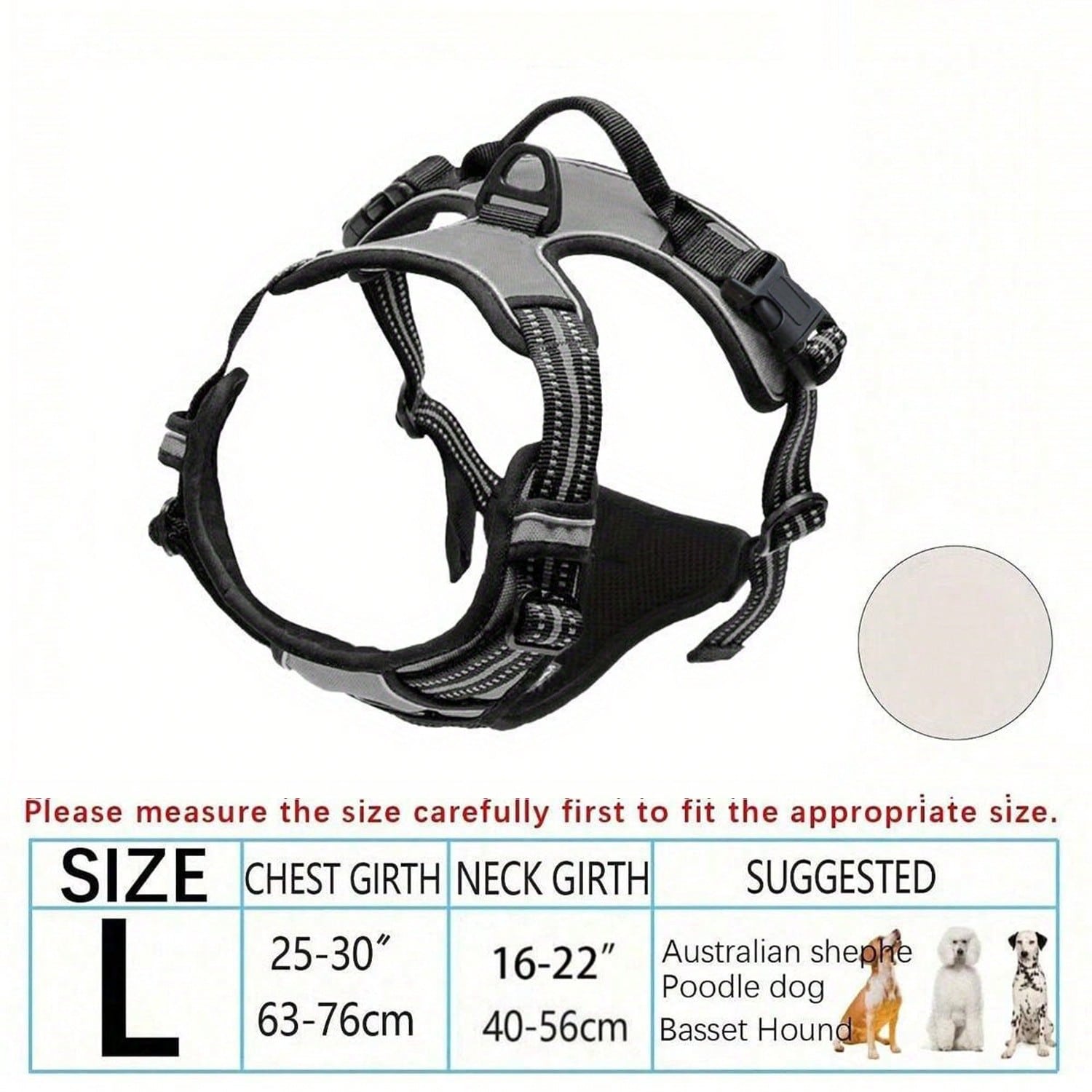 Multicolor polyester no-pull dog harness vest with reflective details, soft padding, 2 leash clips, adjustable straps, and easy control handle for dogs