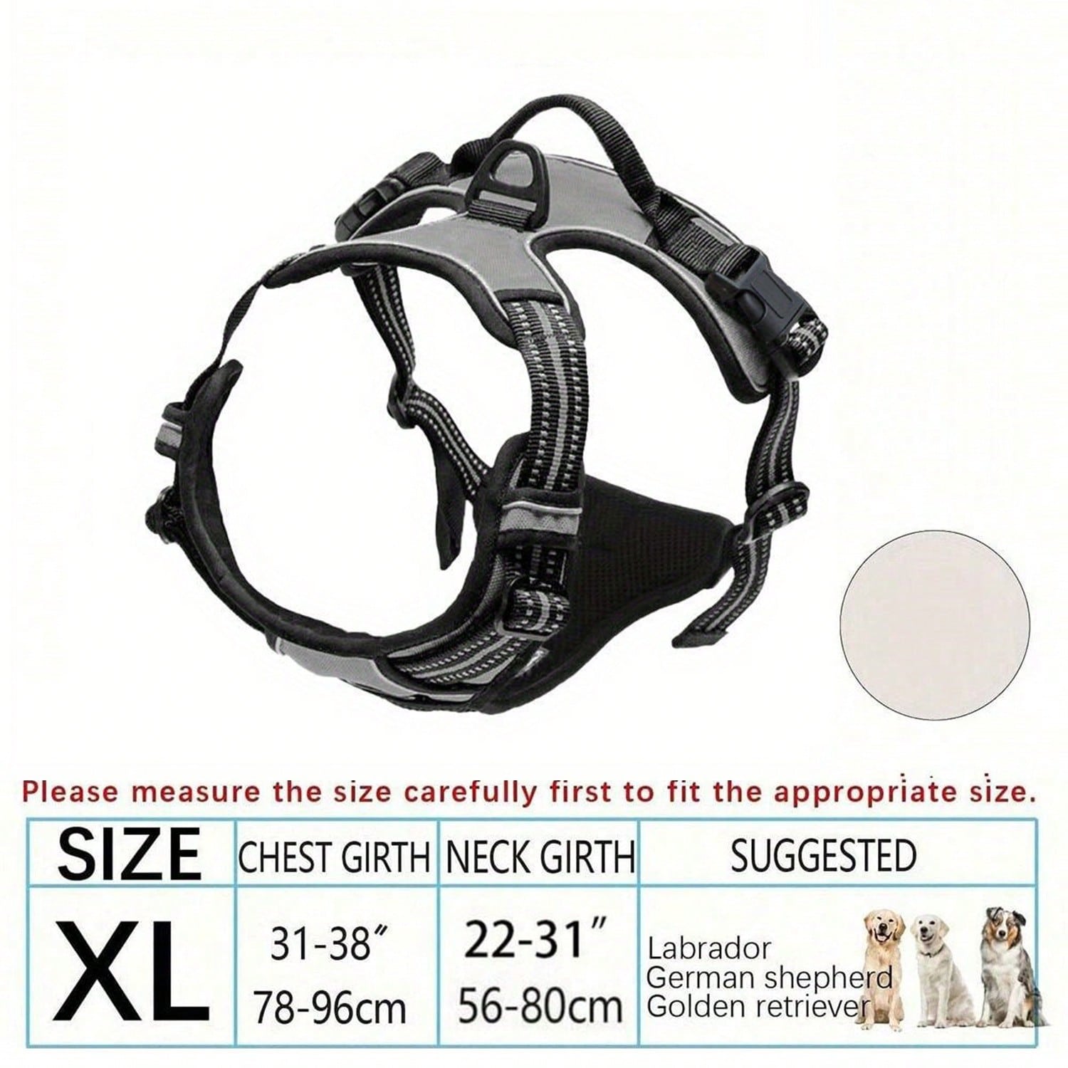 Multicolor polyester no-pull dog harness vest with reflective details, soft padding, 2 leash clips, adjustable straps, and easy control handle for dogs