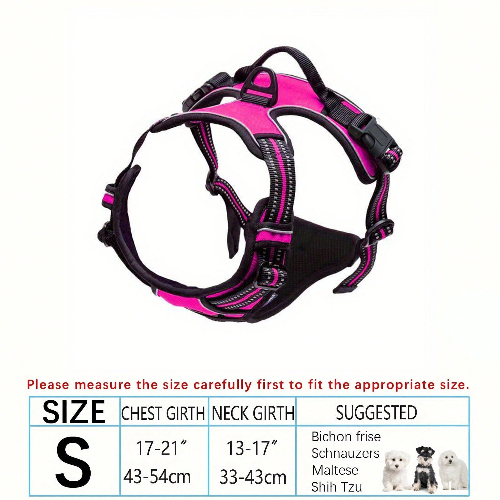 Multicolor polyester no-pull dog harness vest with reflective details, soft padding, 2 leash clips, adjustable straps, and easy control handle for dogs