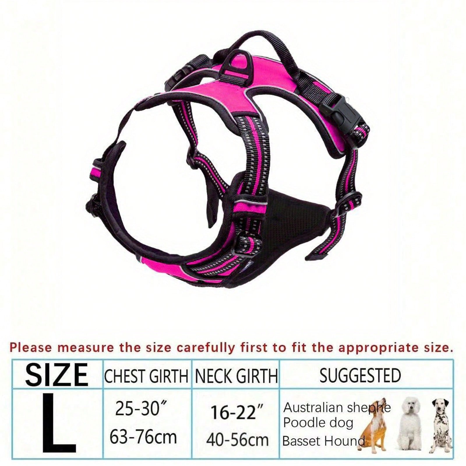 Multicolor polyester no-pull dog harness vest with reflective details, soft padding, 2 leash clips, adjustable straps, and easy control handle for dogs