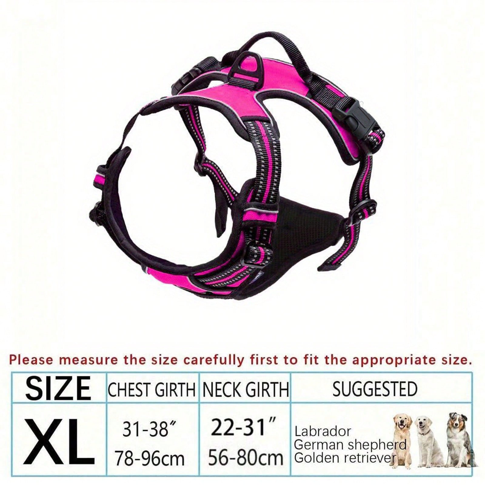 Multicolor polyester no-pull dog harness vest with reflective details, soft padding, 2 leash clips, adjustable straps, and easy control handle for dogs