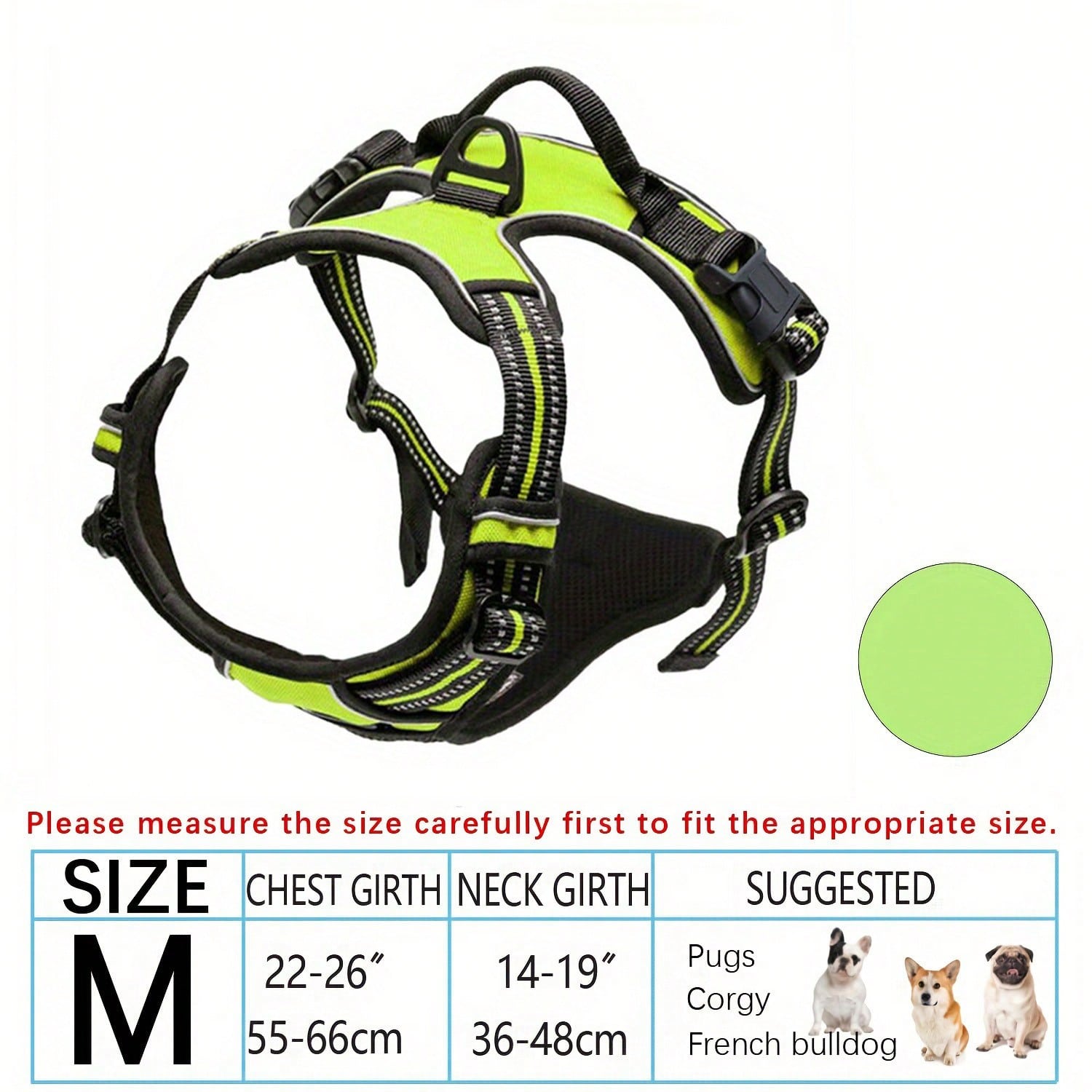 Multicolor polyester no-pull dog harness vest with reflective details, soft padding, 2 leash clips, adjustable straps, and easy control handle for dogs