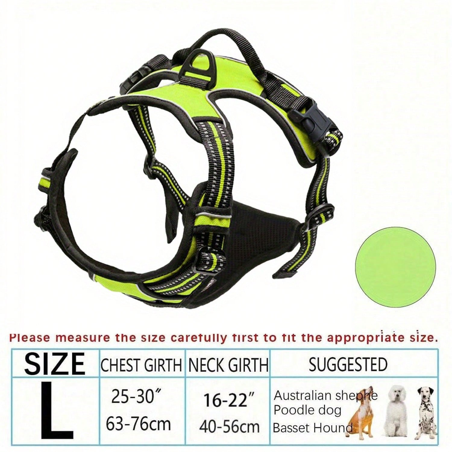 Multicolor polyester no-pull dog harness vest with reflective details, soft padding, 2 leash clips, adjustable straps, and easy control handle for dogs