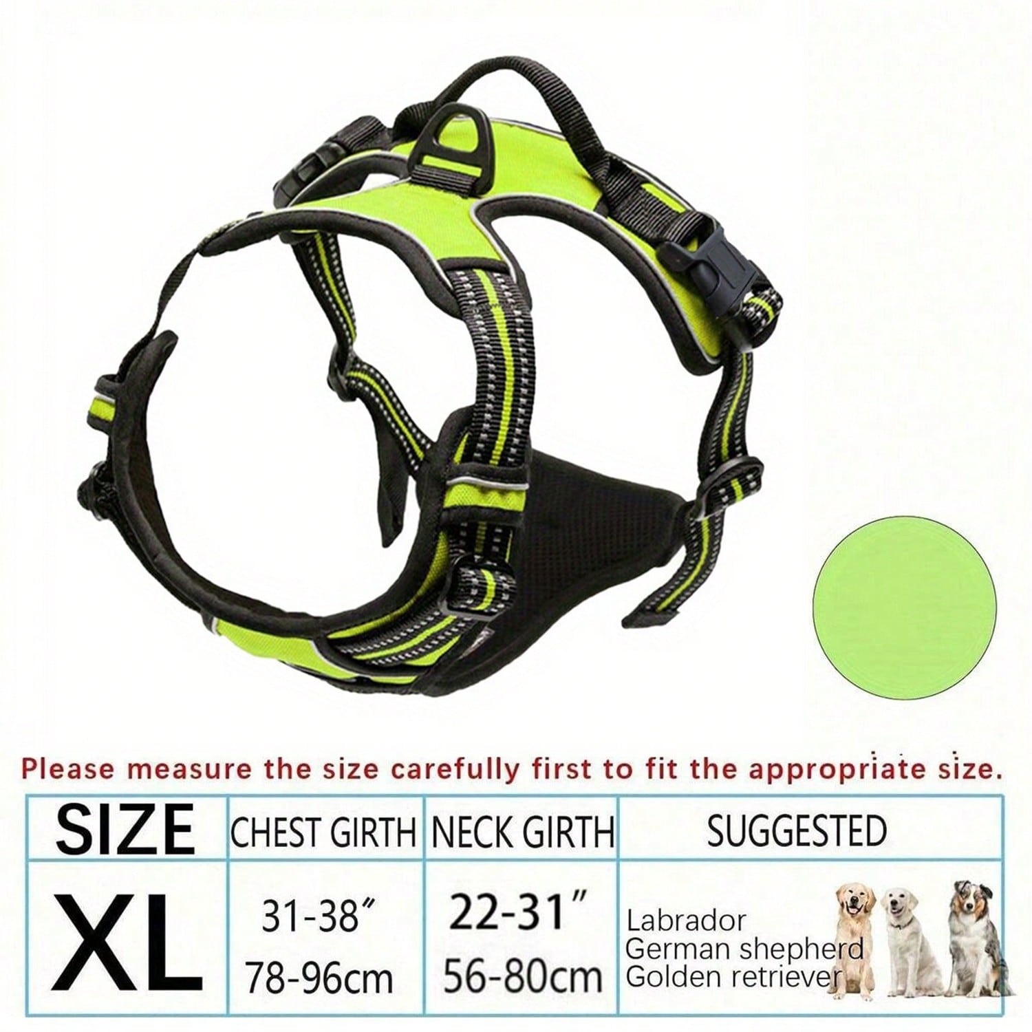 Multicolor polyester no-pull dog harness vest with reflective details, soft padding, 2 leash clips, adjustable straps, and easy control handle for dogs