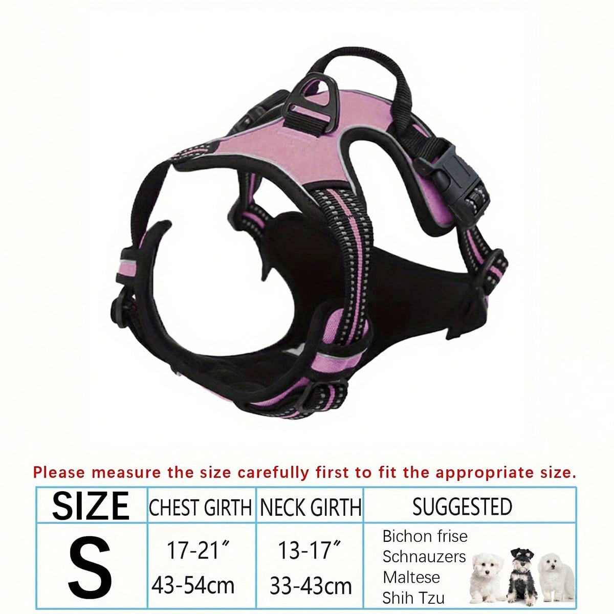 Multicolor polyester no-pull dog harness vest with reflective details, soft padding, 2 leash clips, adjustable straps, and easy control handle for dogs