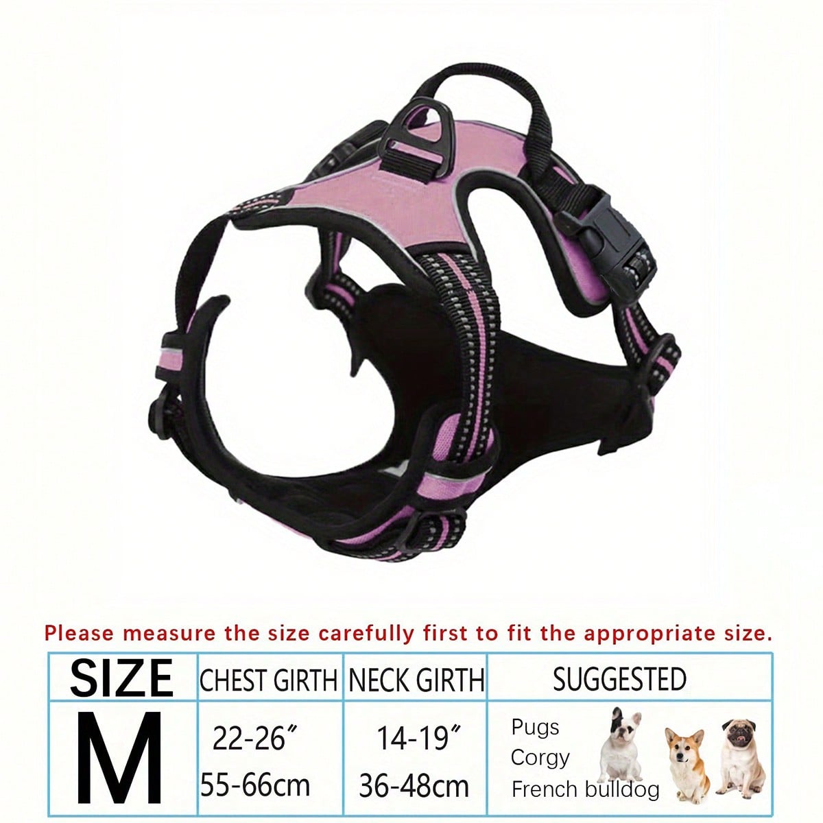 Multicolor polyester no-pull dog harness vest with reflective details, soft padding, 2 leash clips, adjustable straps, and easy control handle for dogs