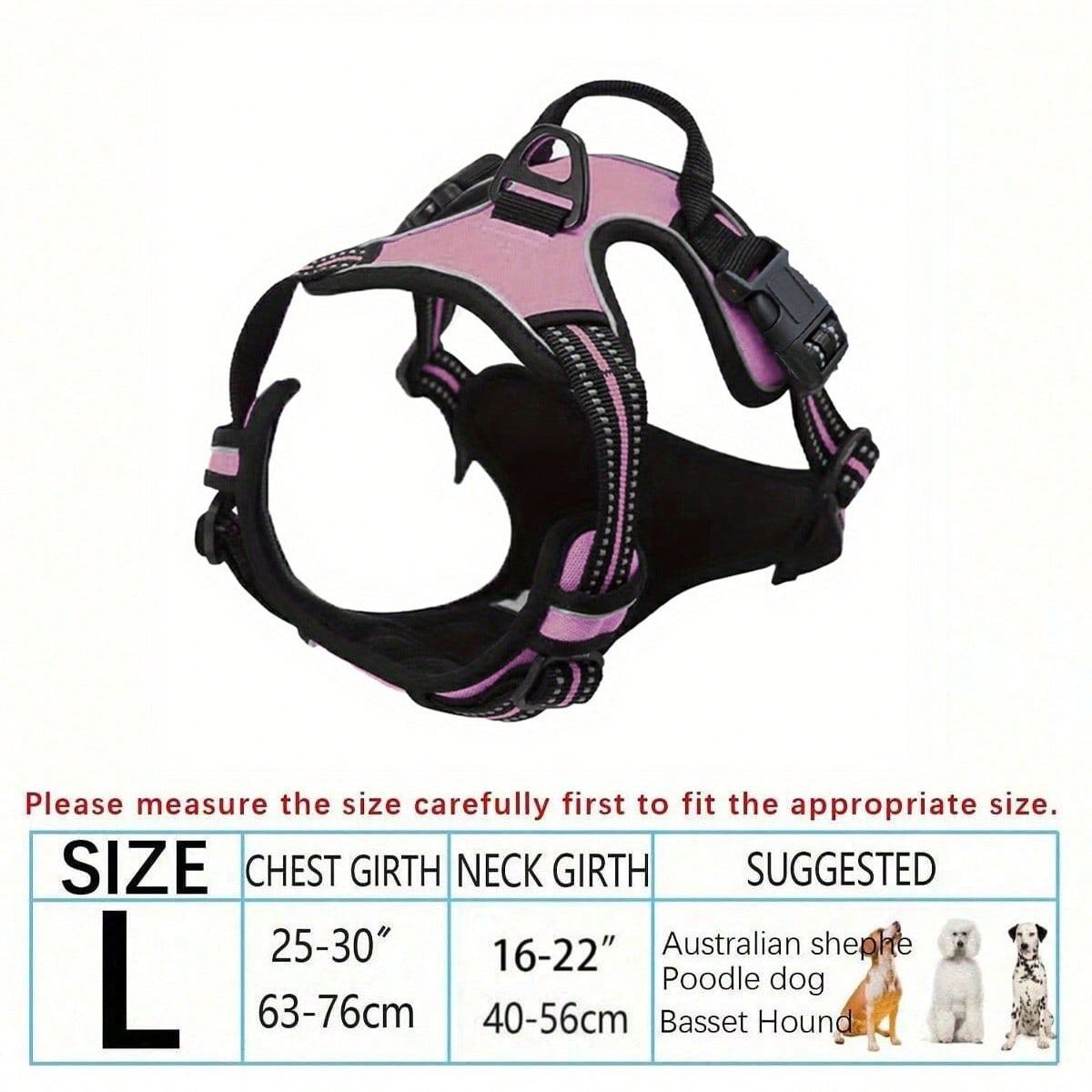 Multicolor polyester no-pull dog harness vest with reflective details, soft padding, 2 leash clips, adjustable straps, and easy control handle for dogs