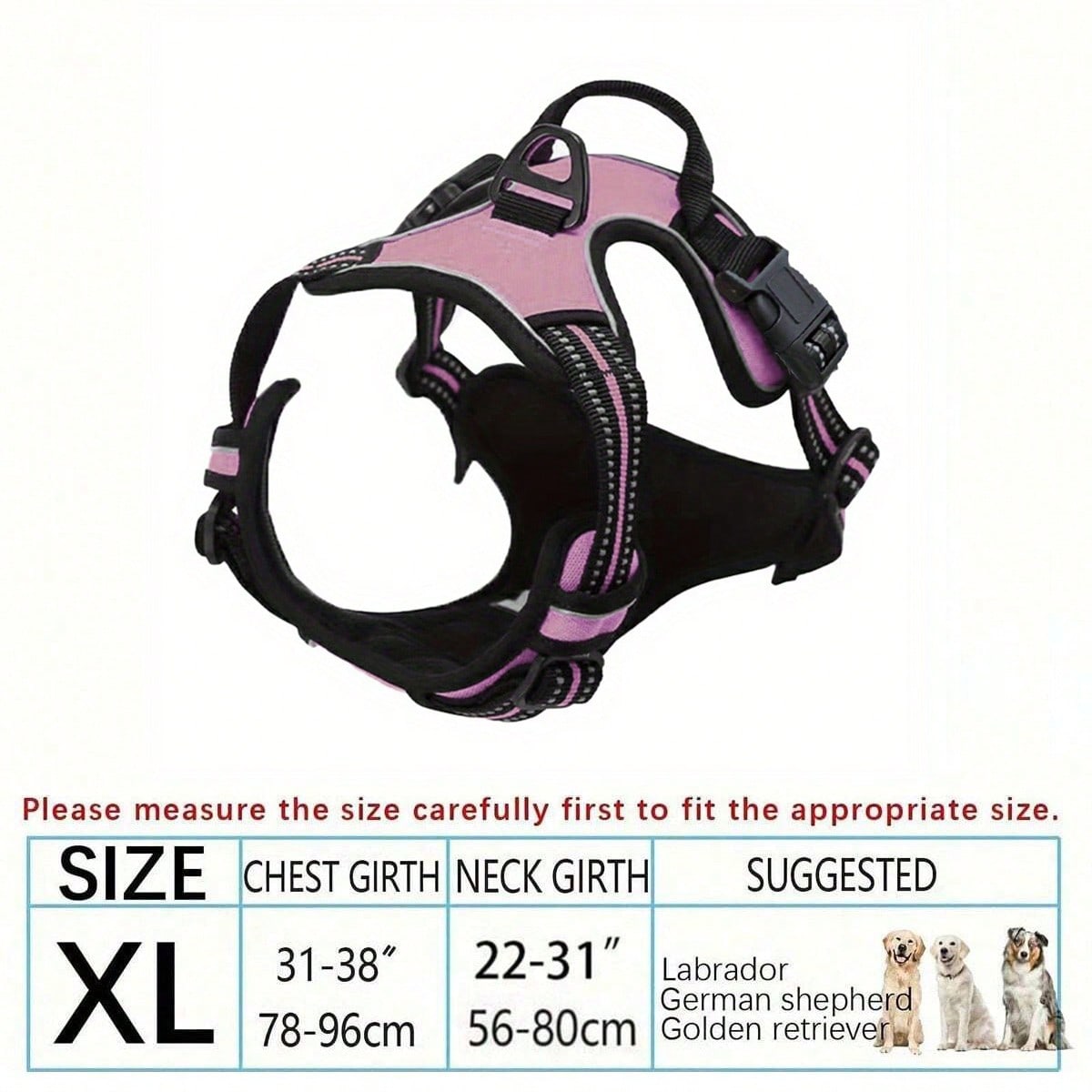 Multicolor polyester no-pull dog harness vest with reflective details, soft padding, 2 leash clips, adjustable straps, and easy control handle for dogs