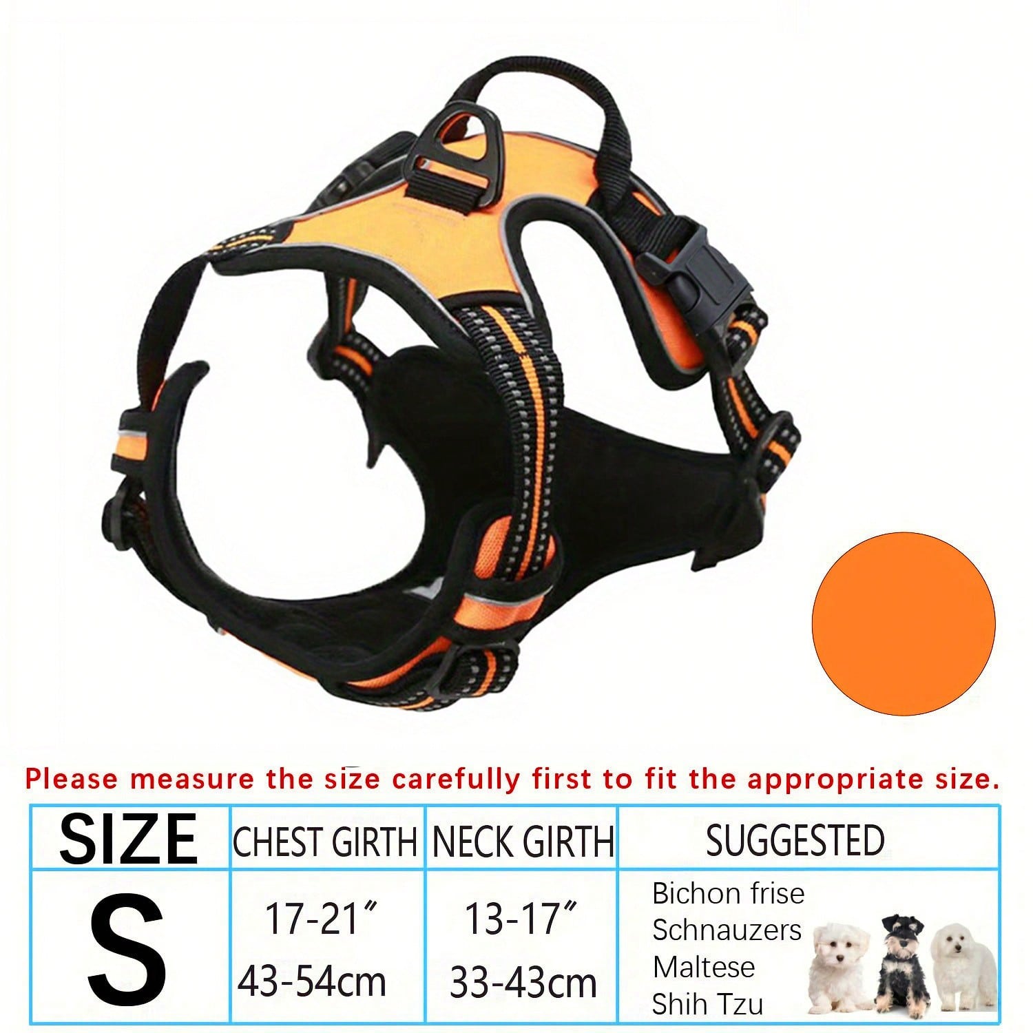 Multicolor polyester no-pull dog harness vest with reflective details, soft padding, 2 leash clips, adjustable straps, and easy control handle for dogs