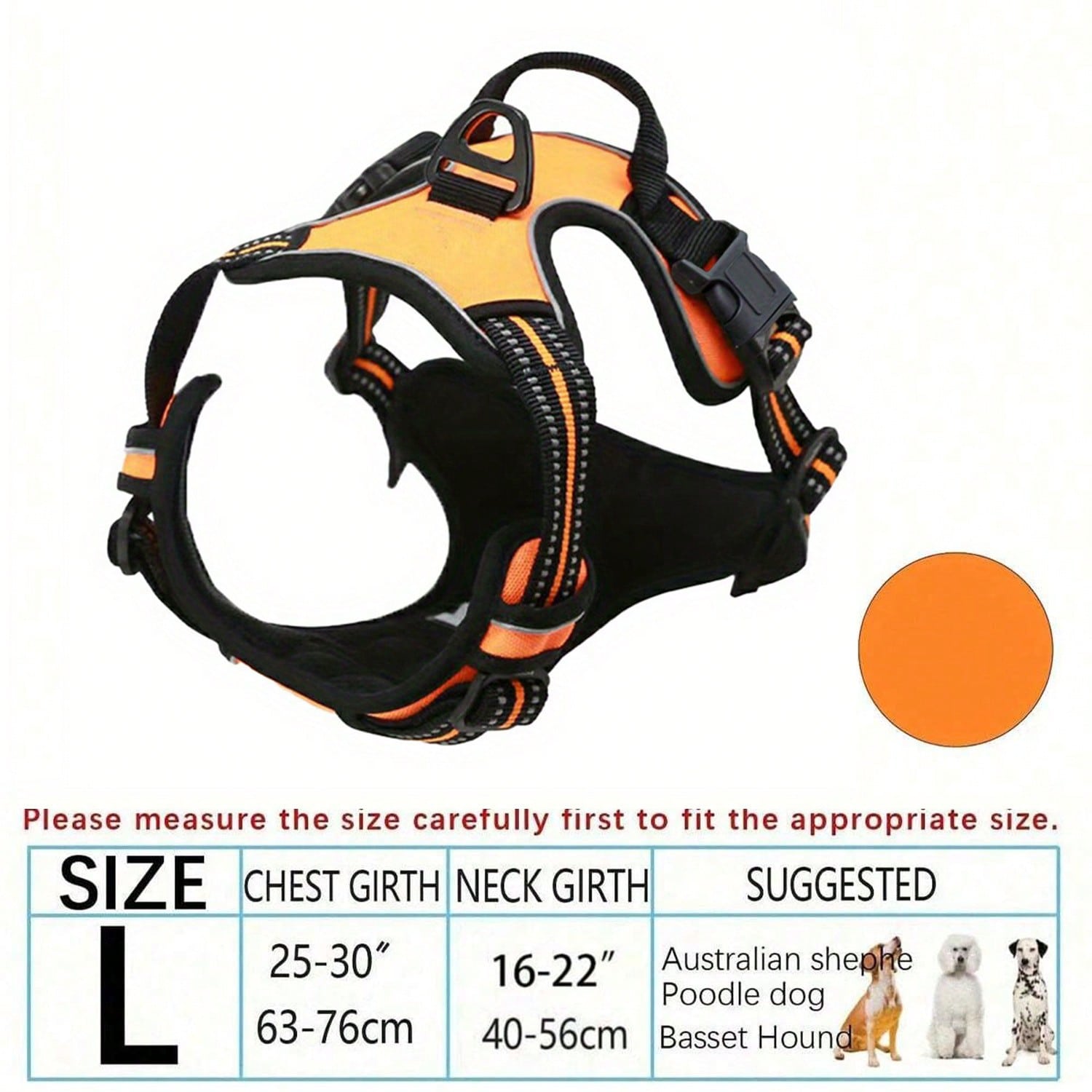 Multicolor polyester no-pull dog harness vest with reflective details, soft padding, 2 leash clips, adjustable straps, and easy control handle for dogs