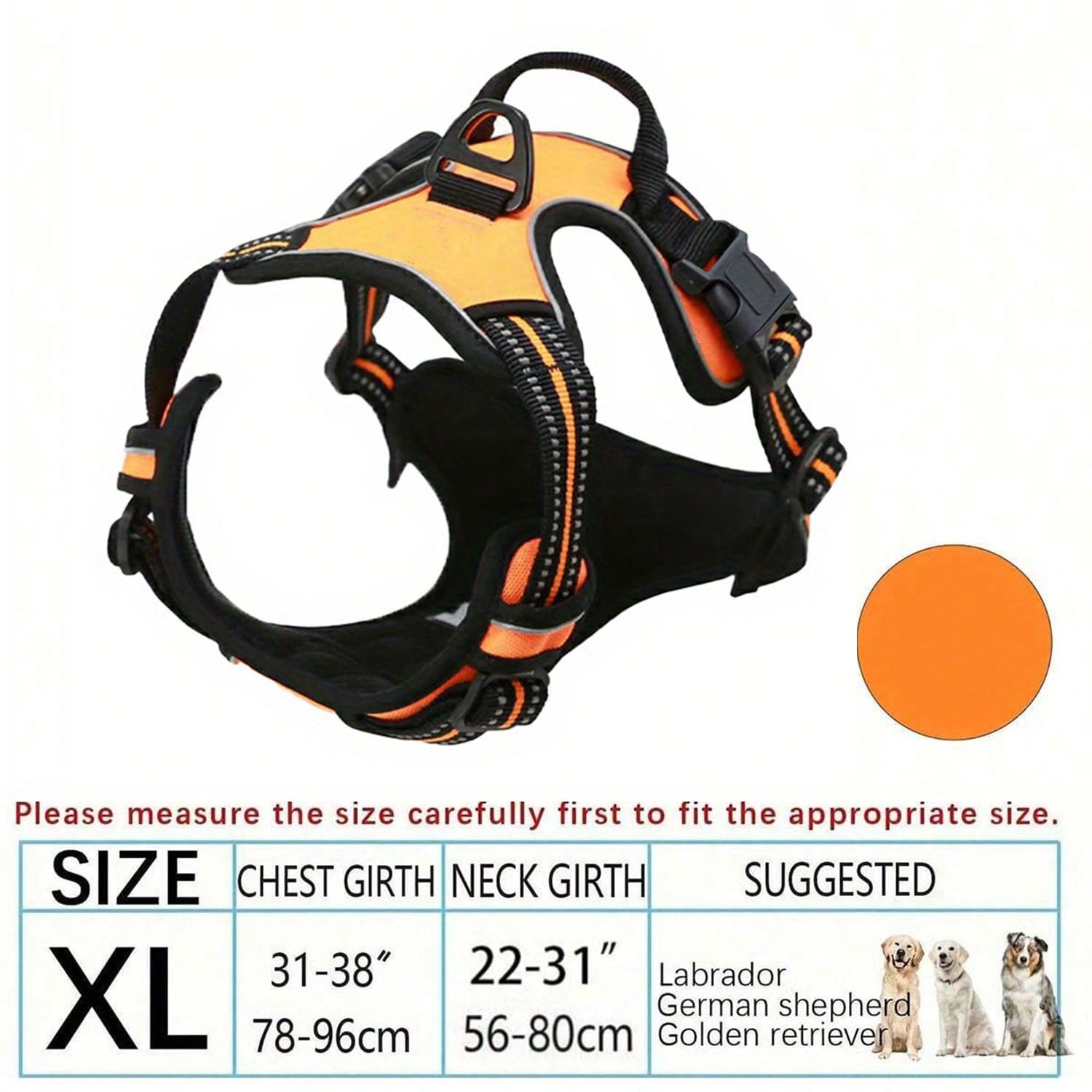 Multicolor polyester no-pull dog harness vest with reflective details, soft padding, 2 leash clips, adjustable straps, and easy control handle for dogs