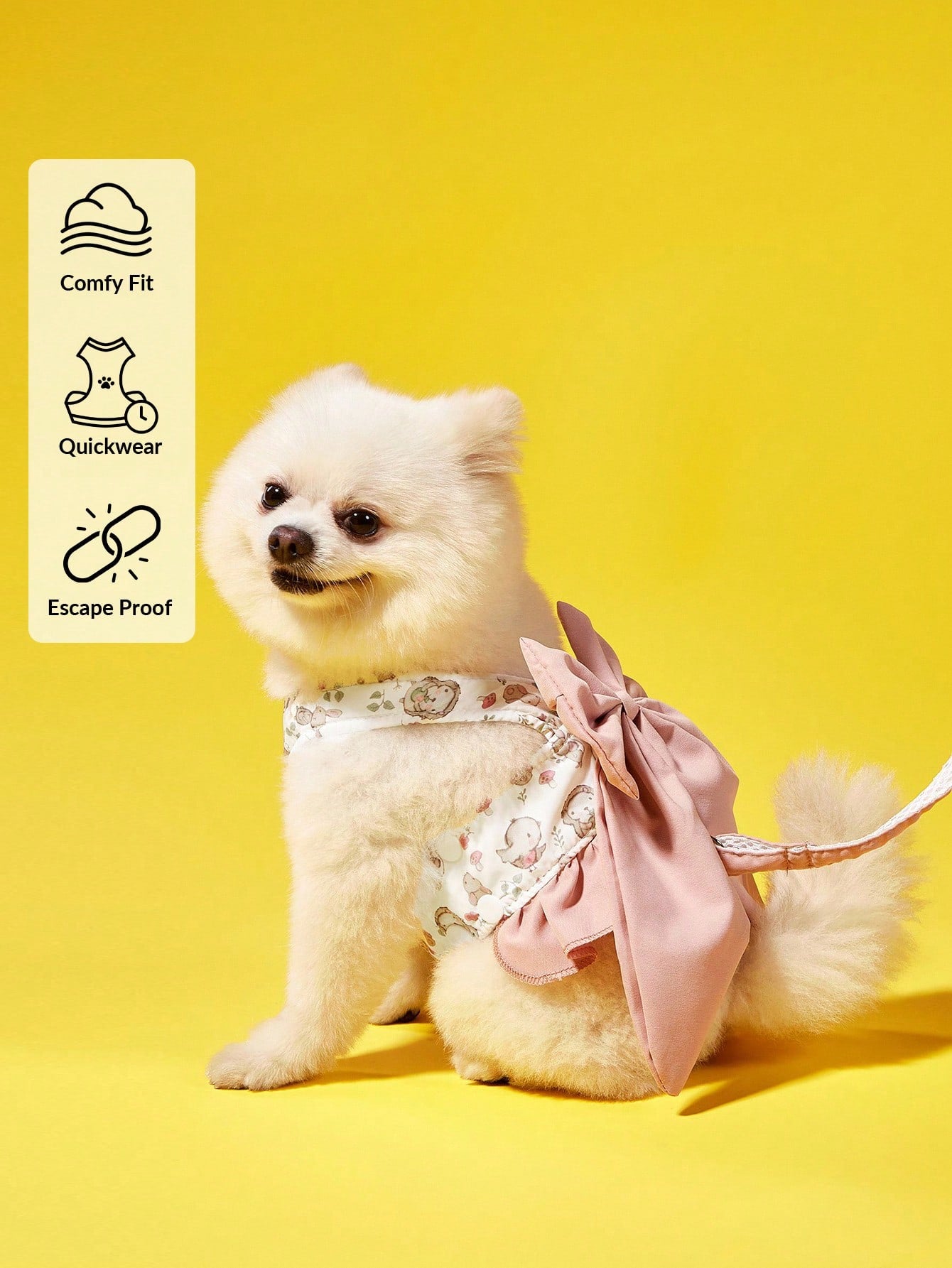 Dusty pink Japanese style 3-in-1 pet harness and leash set with bowknot design and plant pattern for cats and dogs