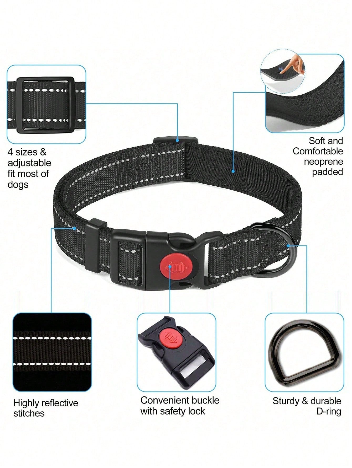 Multicolor reflective dog harness leash collar set with padded adjustable polyester vest and front and back control handles for outdoor walks