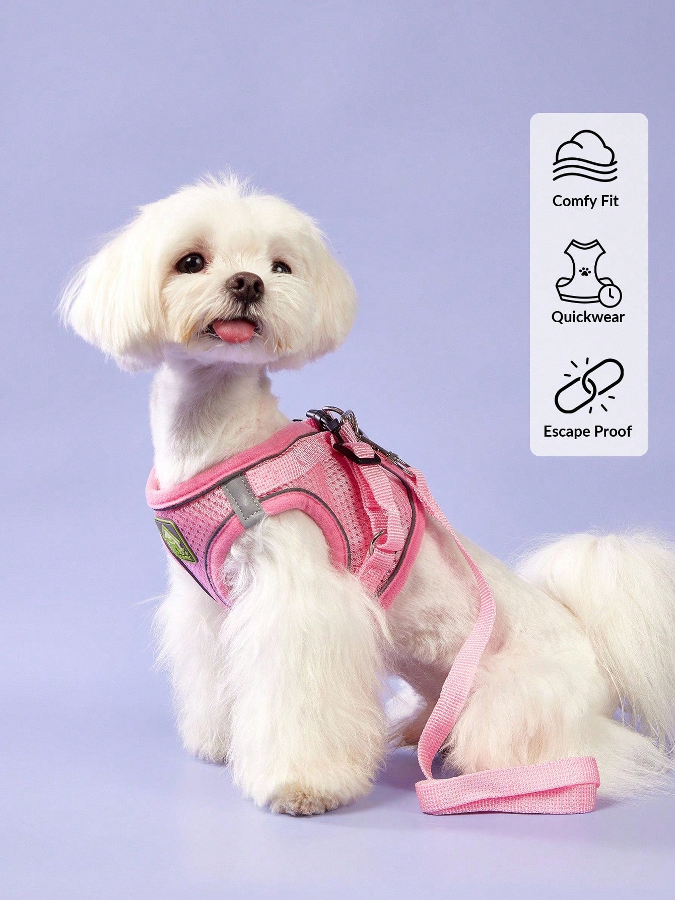 Pink reflective mesh vest-style pet harness with leash for cats and dogs, featuring adjustable chest and back straps for comfortable outdoor walking.