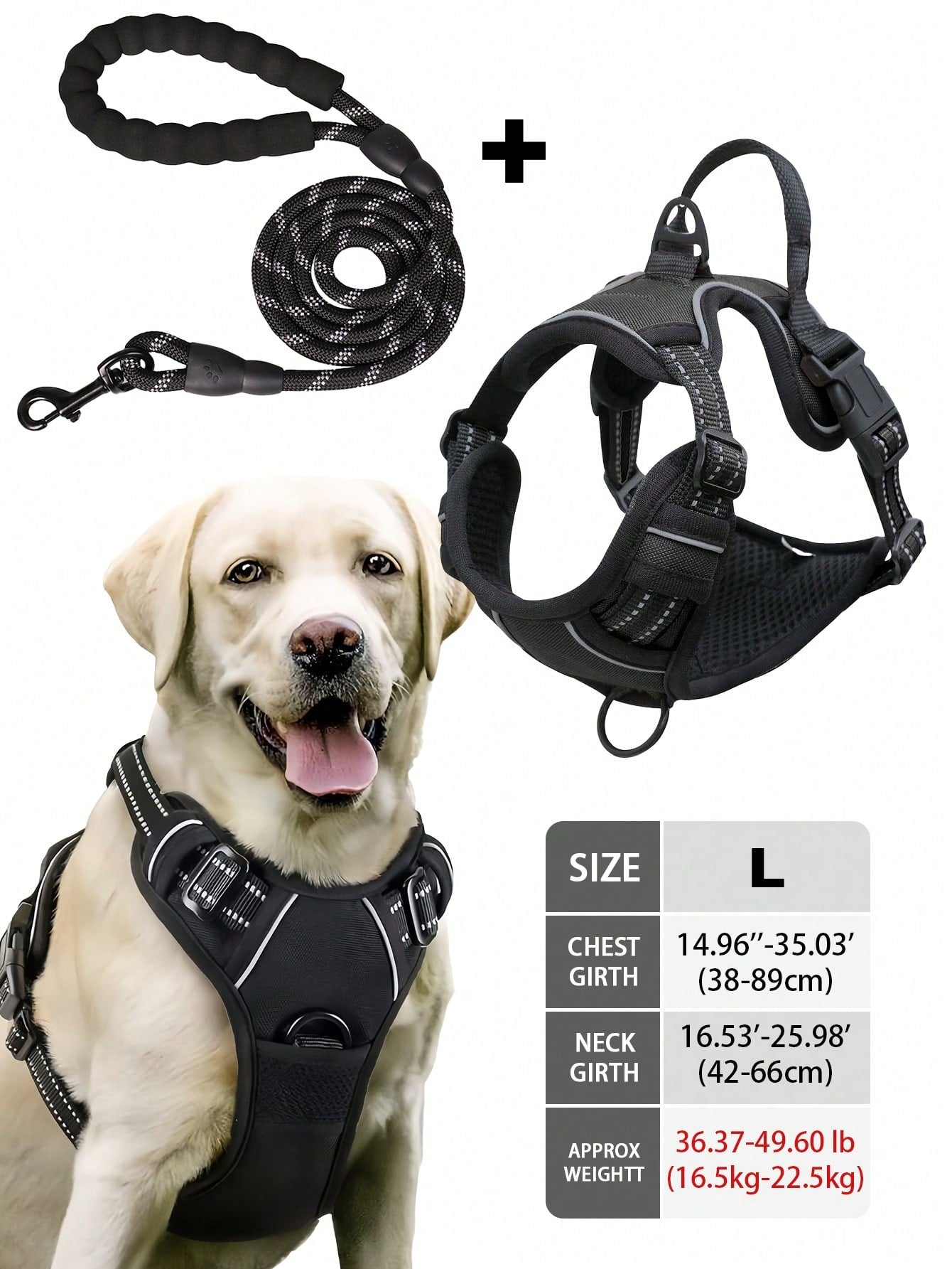 Multicolor reflective dog harness leash collar set with padded adjustable polyester vest and front and back control handles for outdoor walks