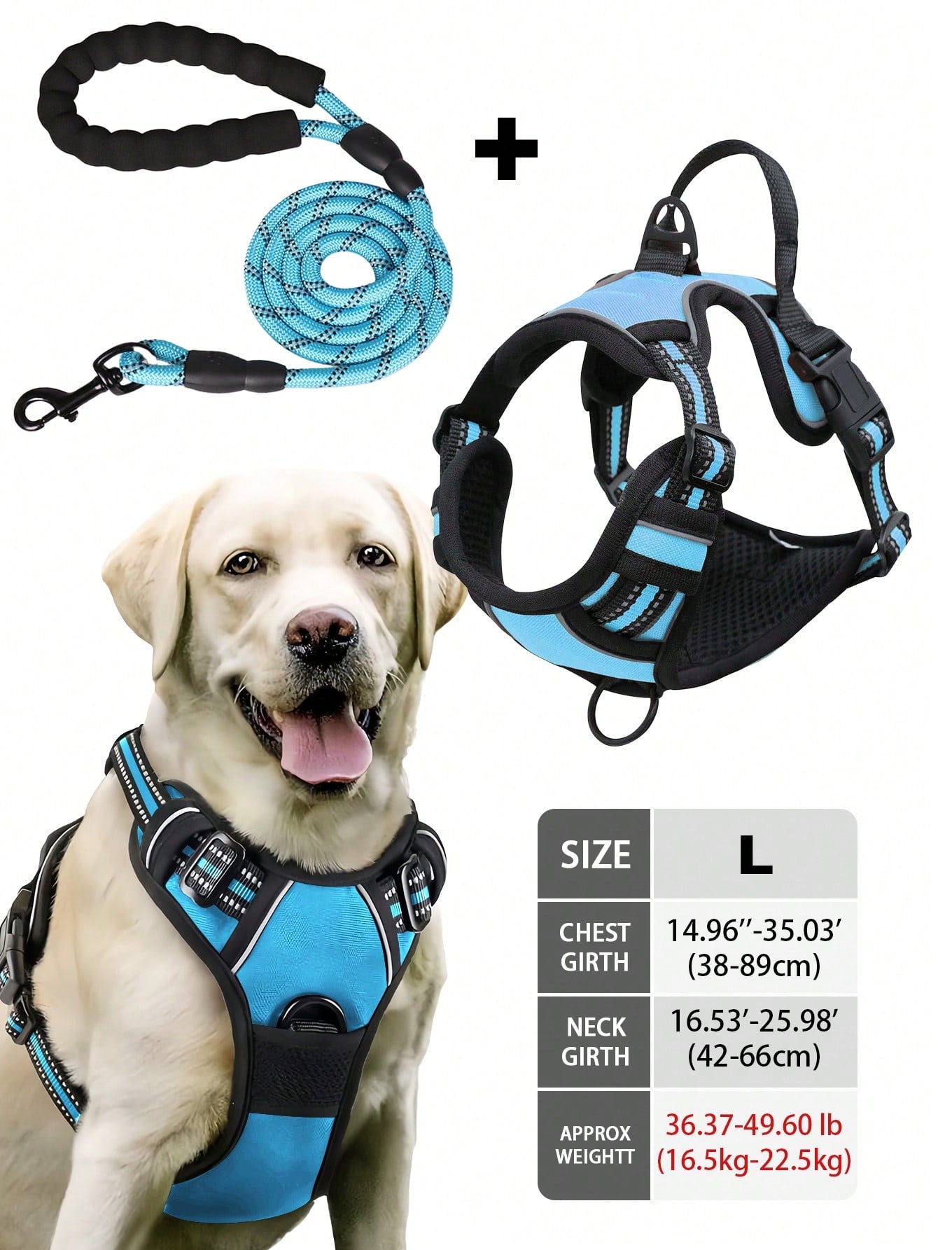 Multicolor reflective dog harness leash collar set with padded adjustable polyester vest and front and back control handles for outdoor walks