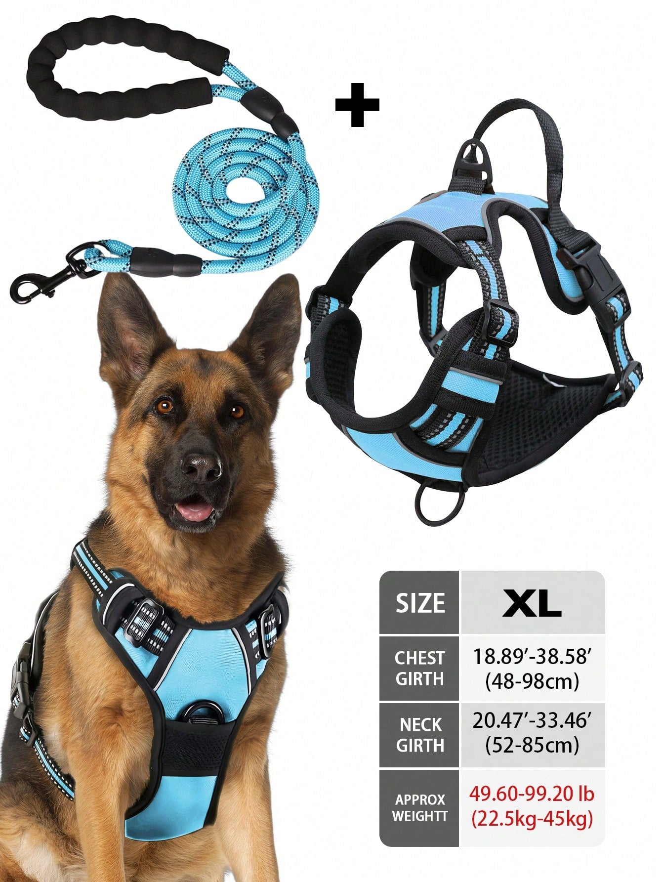 Multicolor reflective dog harness leash collar set with padded adjustable polyester vest and front and back control handles for outdoor walks