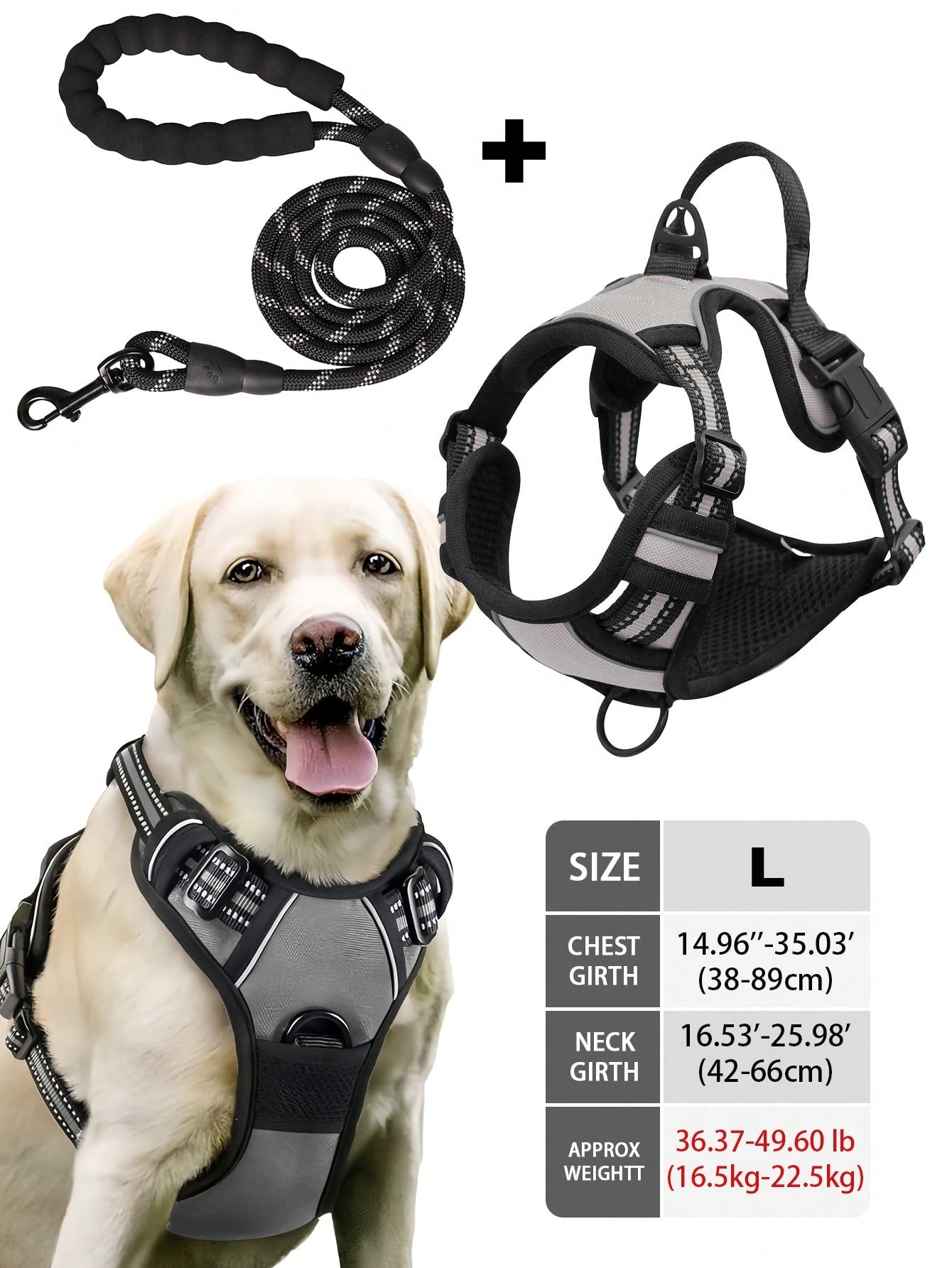 Multicolor reflective dog harness leash collar set with padded adjustable polyester vest and front and back control handles for outdoor walks