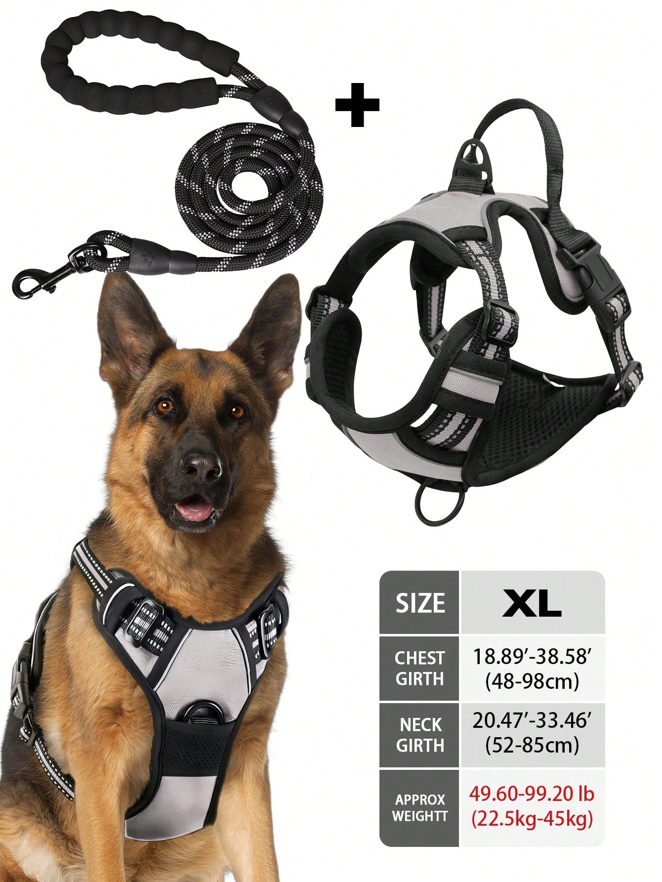 Multicolor reflective dog harness leash collar set with padded adjustable polyester vest and front and back control handles for outdoor walks