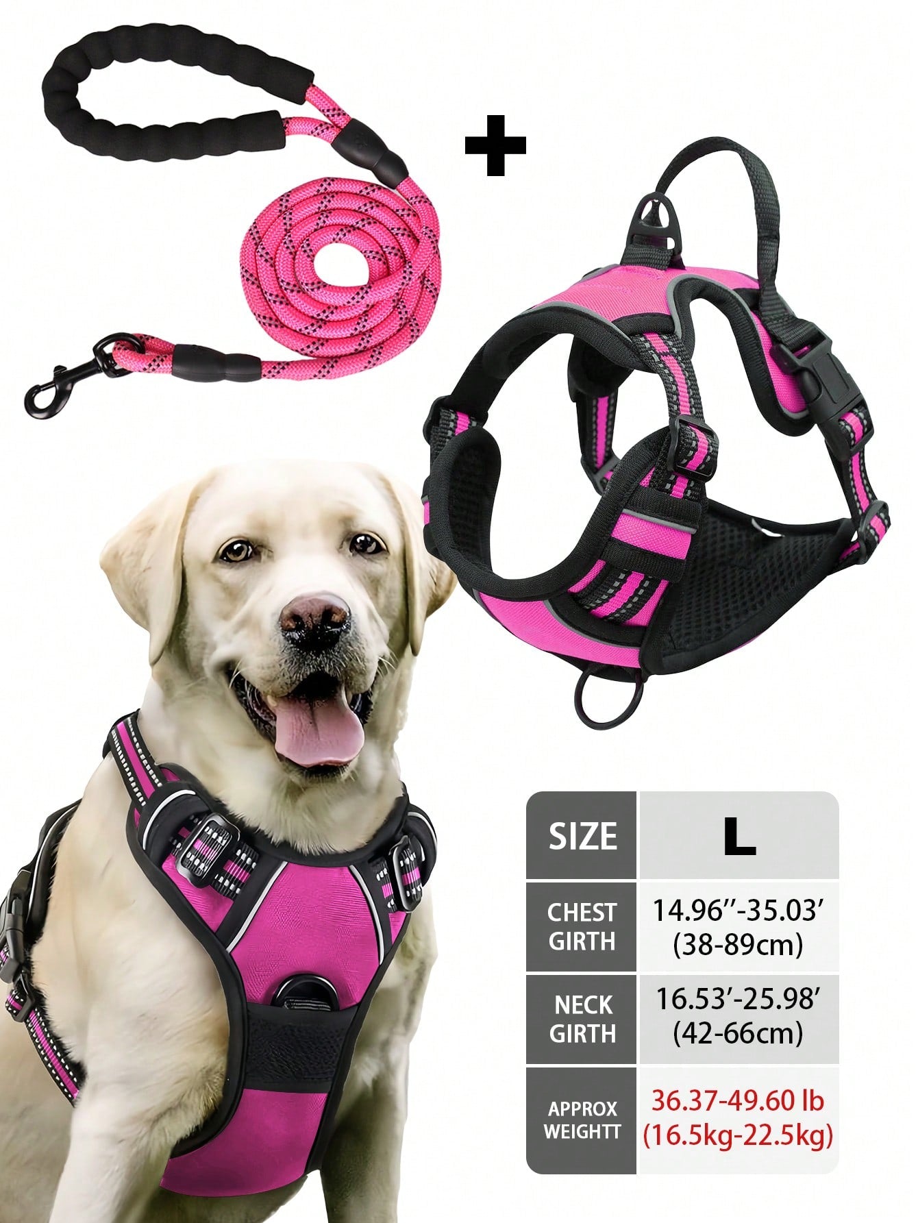 Multicolor reflective dog harness leash collar set with padded adjustable polyester vest and front and back control handles for outdoor walks