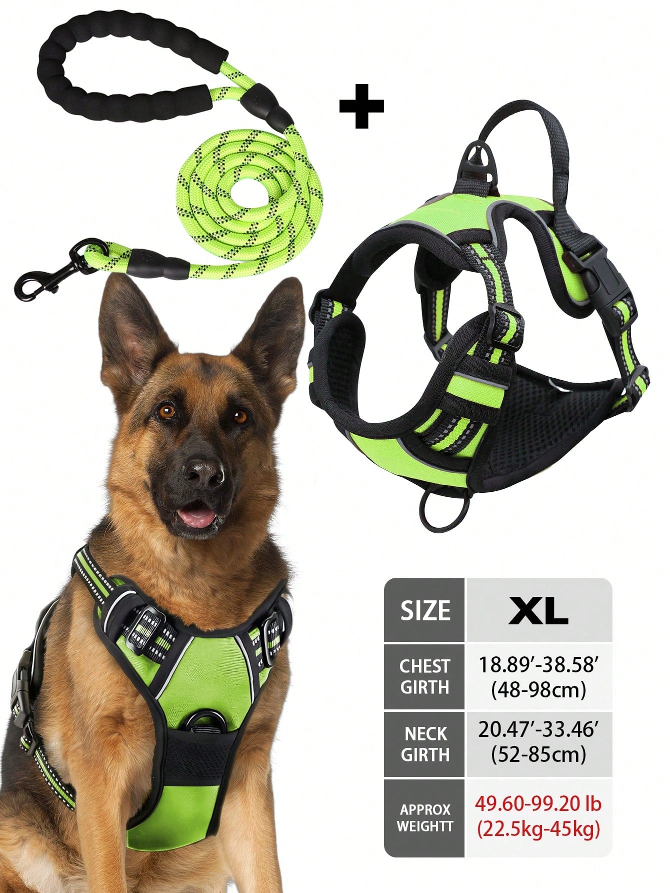 Multicolor reflective dog harness leash collar set with padded adjustable polyester vest and front and back control handles for outdoor walks