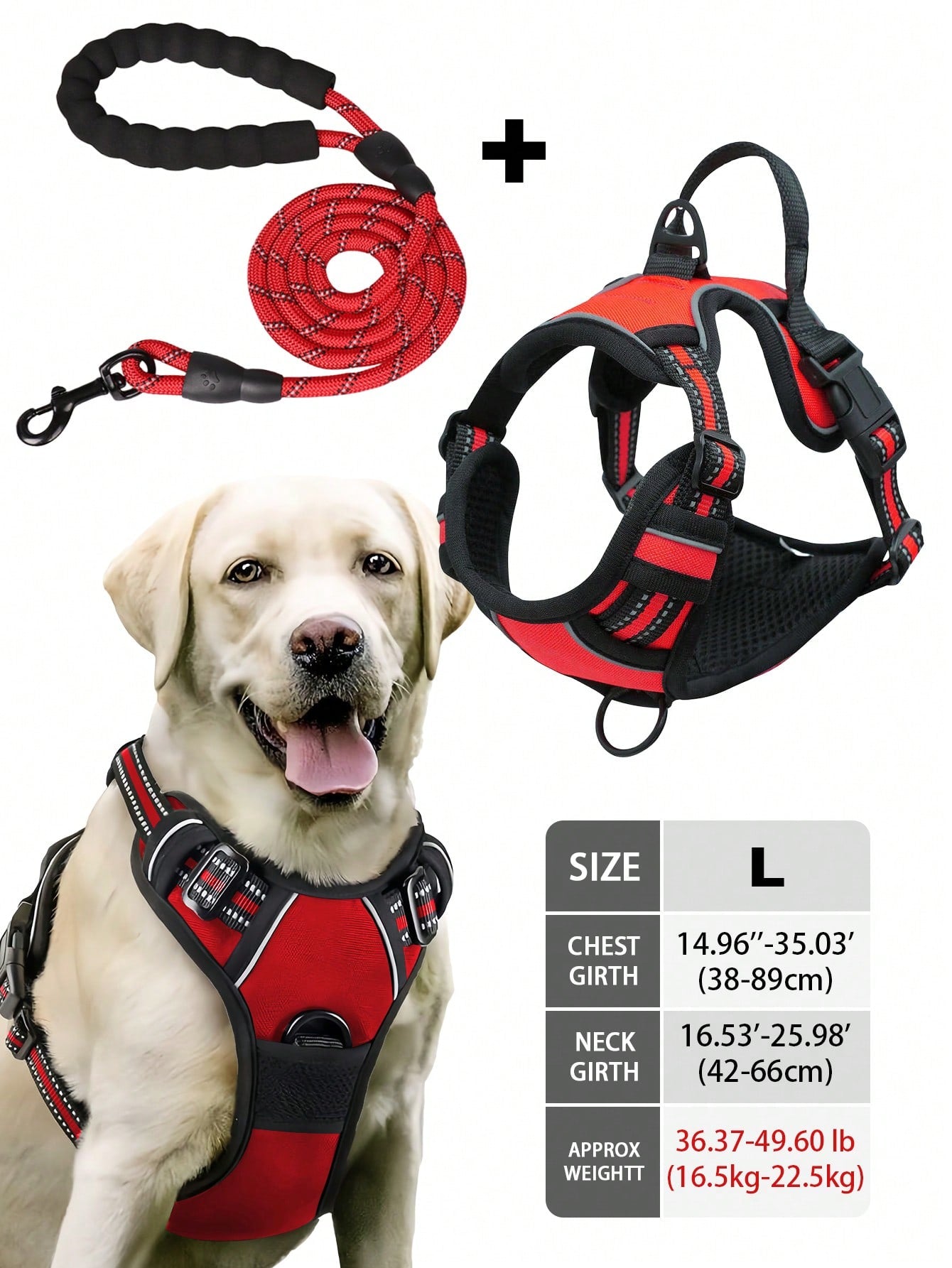 Multicolor reflective dog harness leash collar set with padded adjustable polyester vest and front and back control handles for outdoor walks