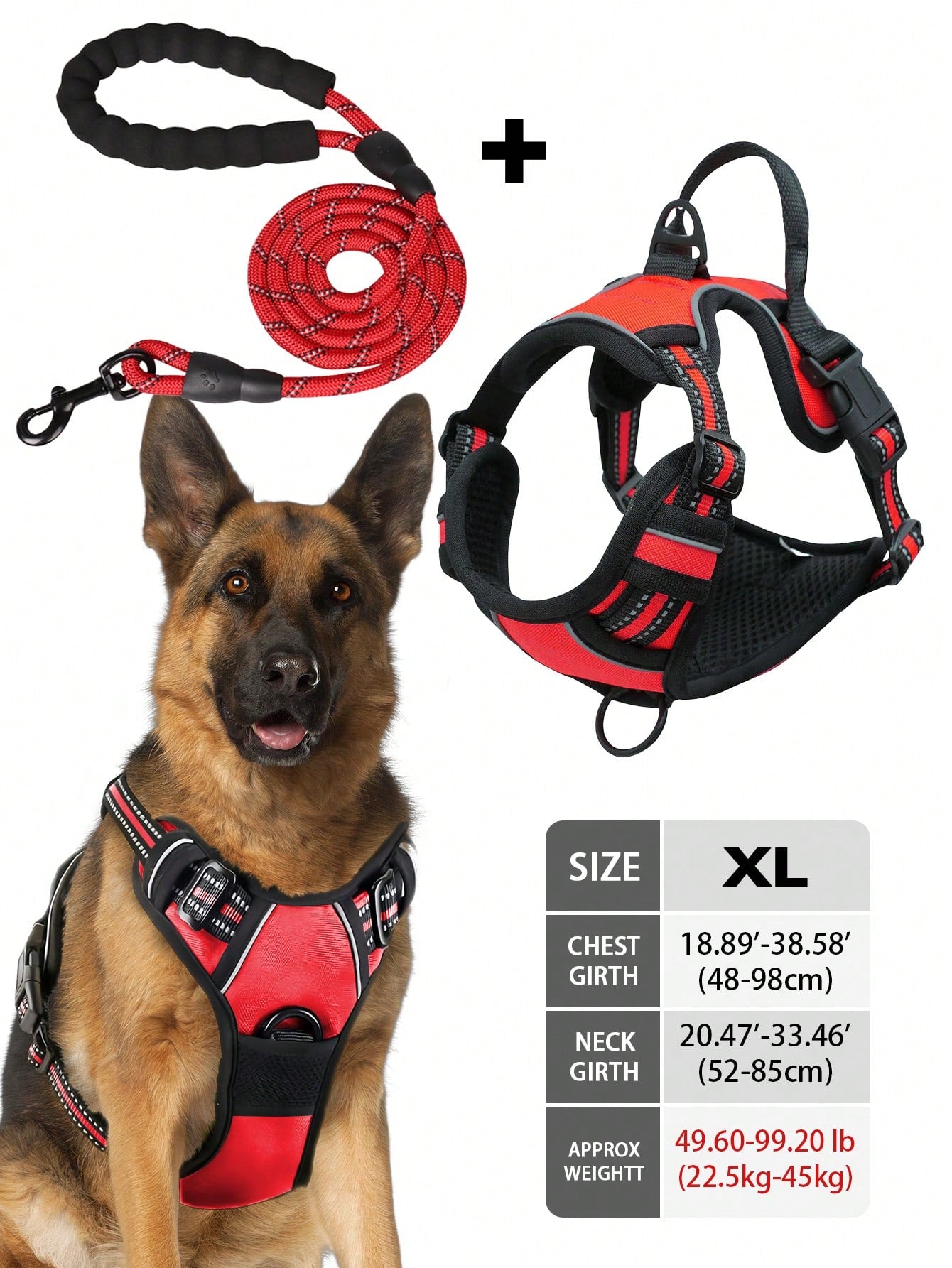 Multicolor reflective dog harness leash collar set with padded adjustable polyester vest and front and back control handles for outdoor walks