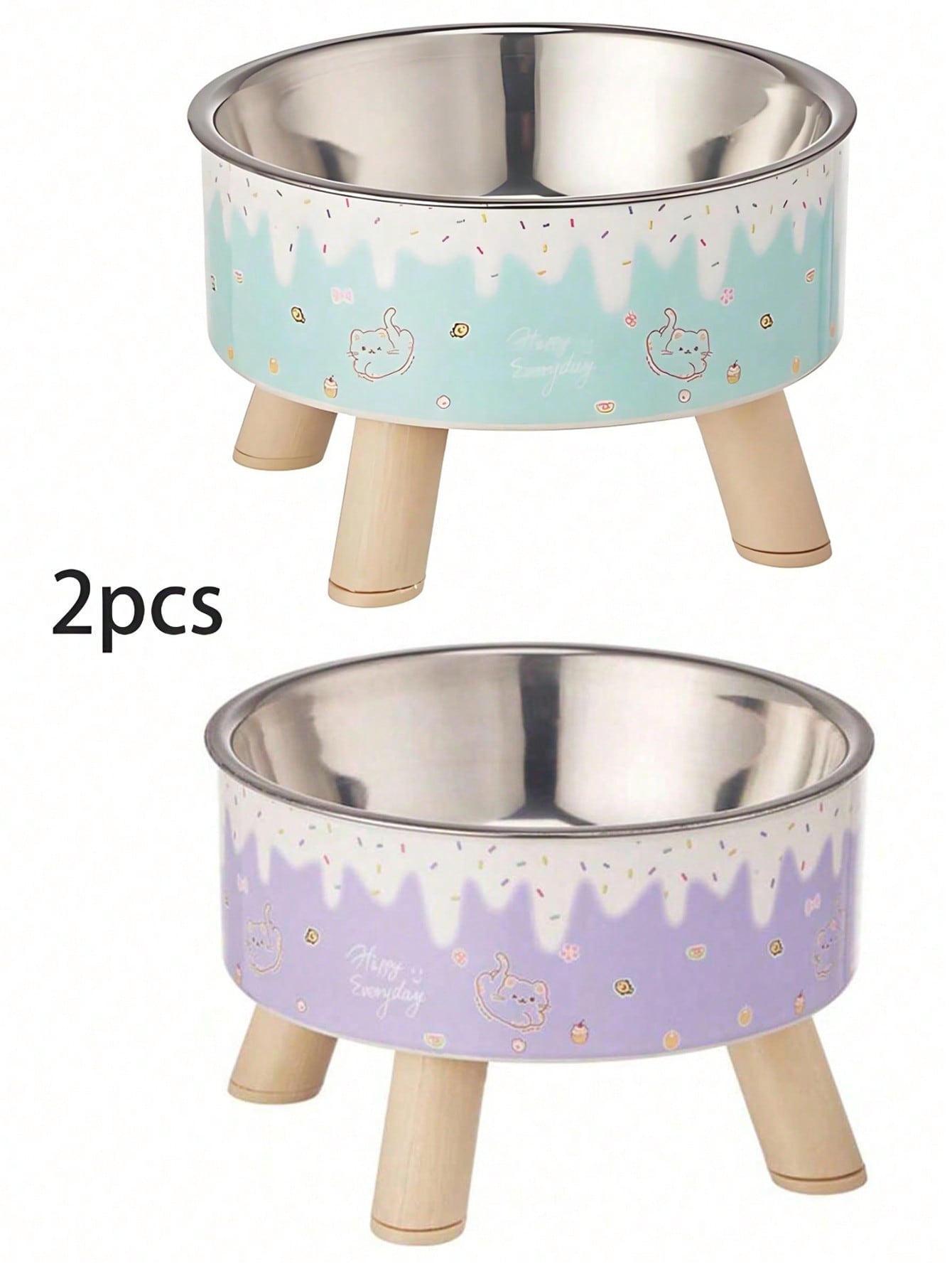 1pc/2pcs/3pcs Stainless Steel Elevated Pet Bowls With Sturdy Stand, Anti-Slip & Anti-Spill, Large Capacity For Cat And Dog Food And Water