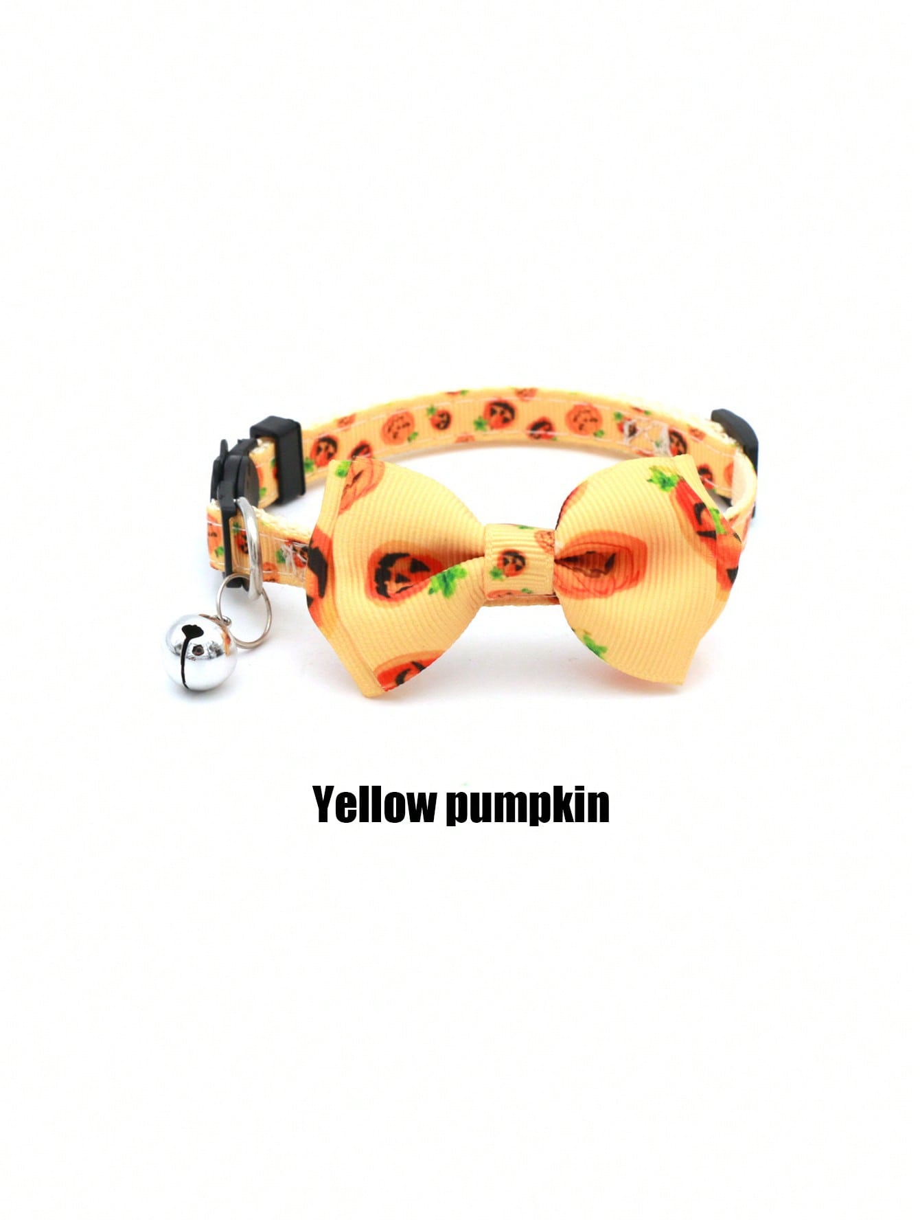 Adjustable multicolor Halloween pet collar with pumpkin pattern, bow, and bell for cats and dogs