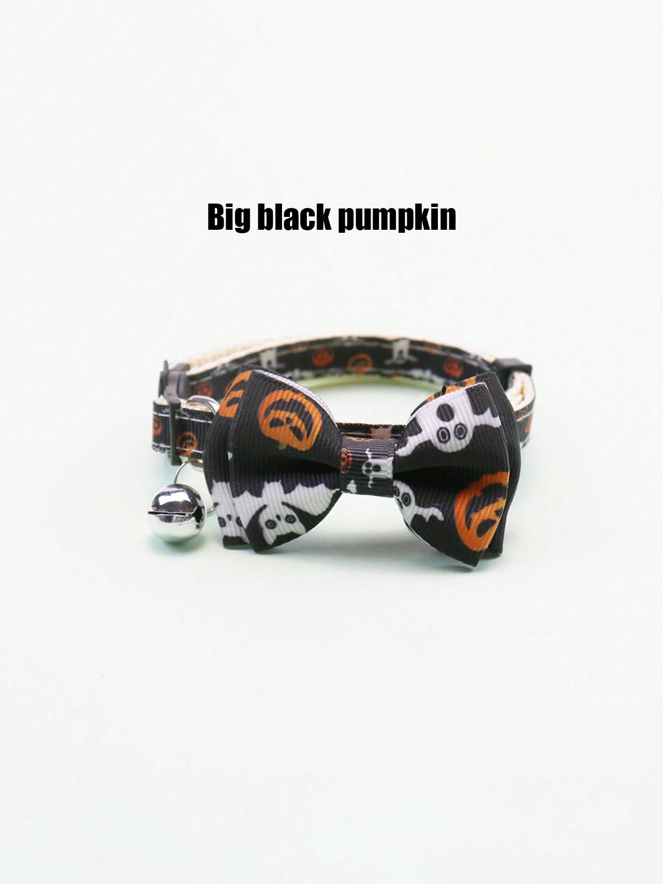 Adjustable multicolor Halloween pet collar with pumpkin pattern, bow, and bell for cats and dogs