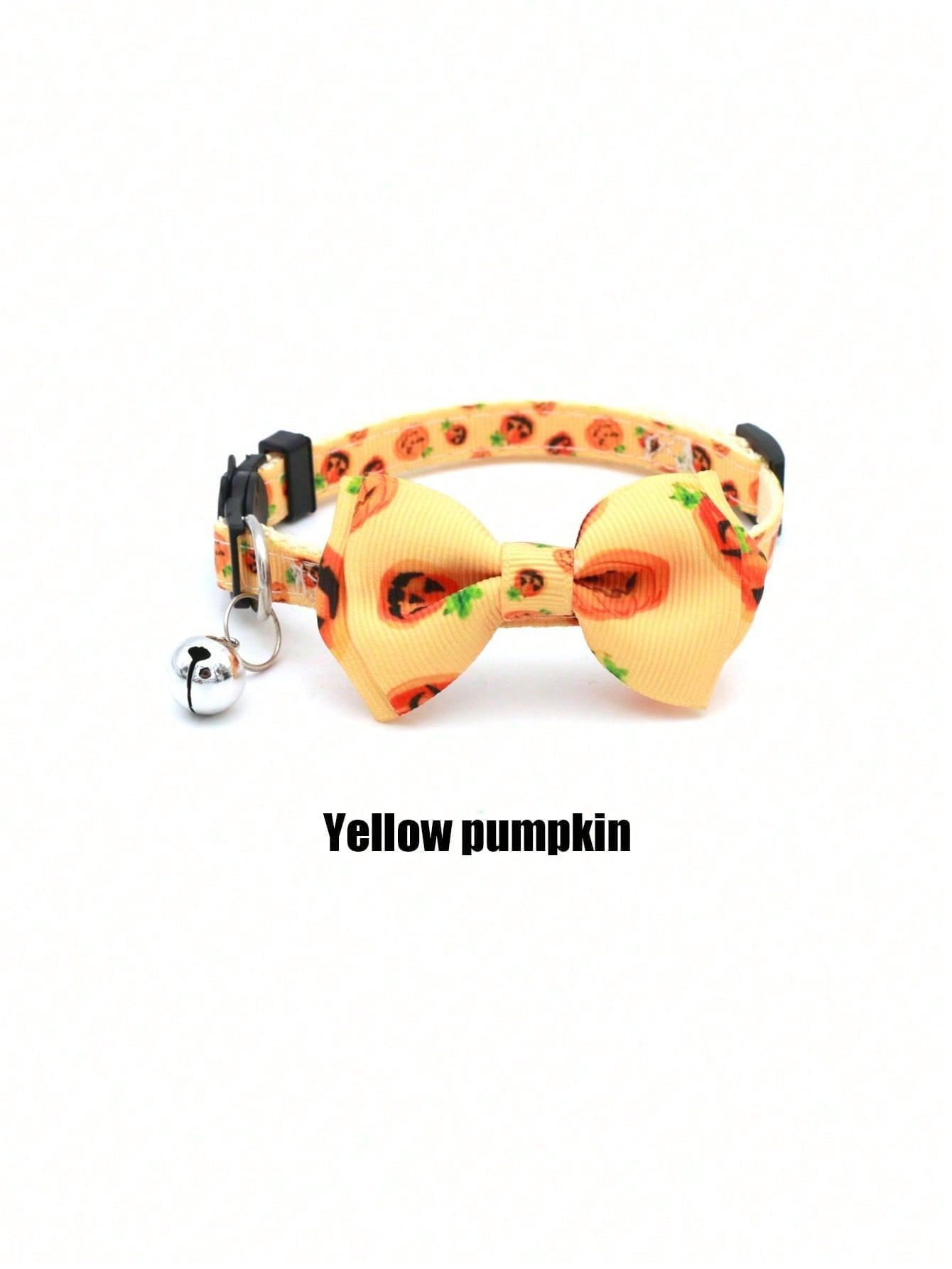 Adjustable multicolor Halloween pet collar with pumpkin pattern, bow, and bell for cats and dogs