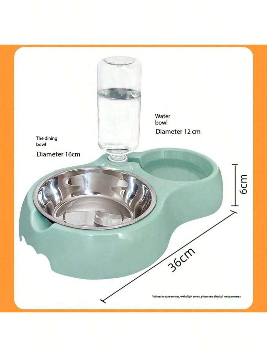 Pink 2-in-1 pet food and water bowl designed for cats and dogs, featuring a durable double bowl structure for feeding and watering.