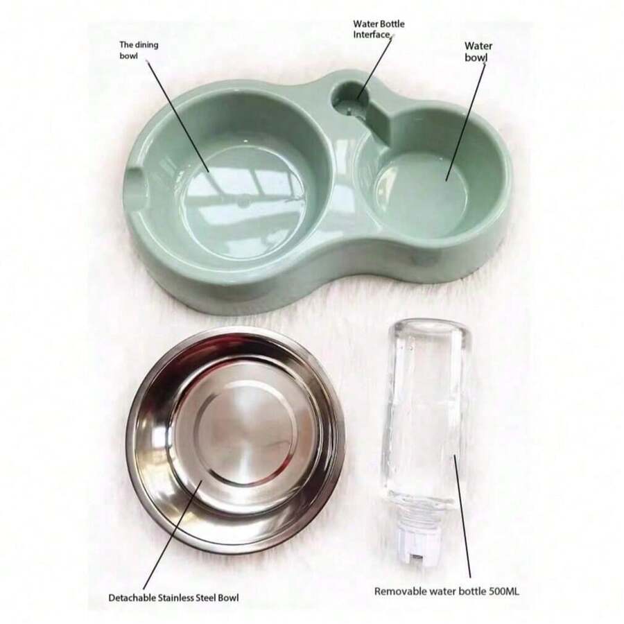 Pink 2-in-1 pet food and water bowl designed for cats and dogs, featuring a durable double bowl structure for feeding and watering.