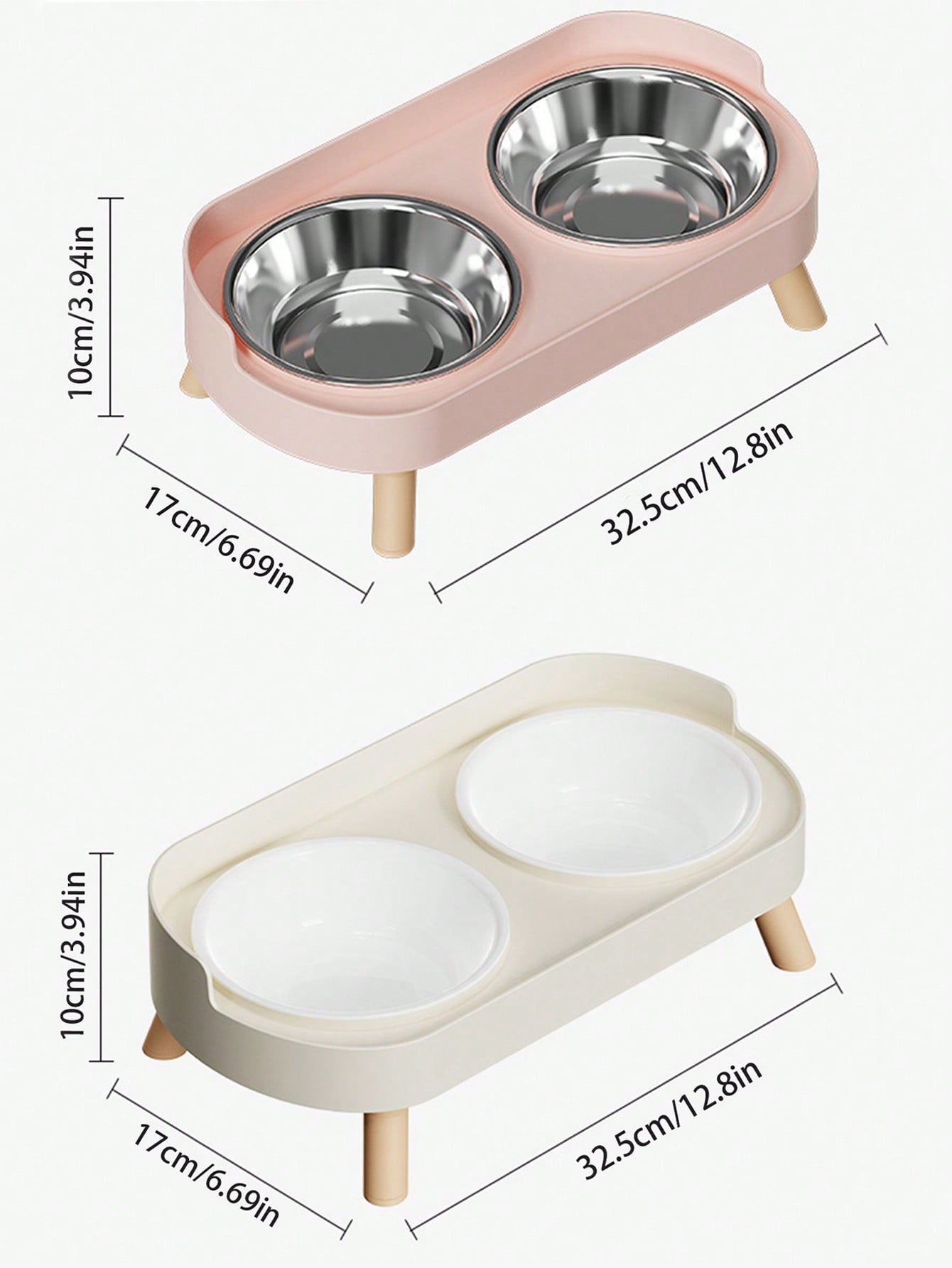 Elevated Stainless Steel/Plastic Pet Bowls Set With Stand, Dual Bowls For Small Dogs And Cats, With Splash Guard - Pet Feeder