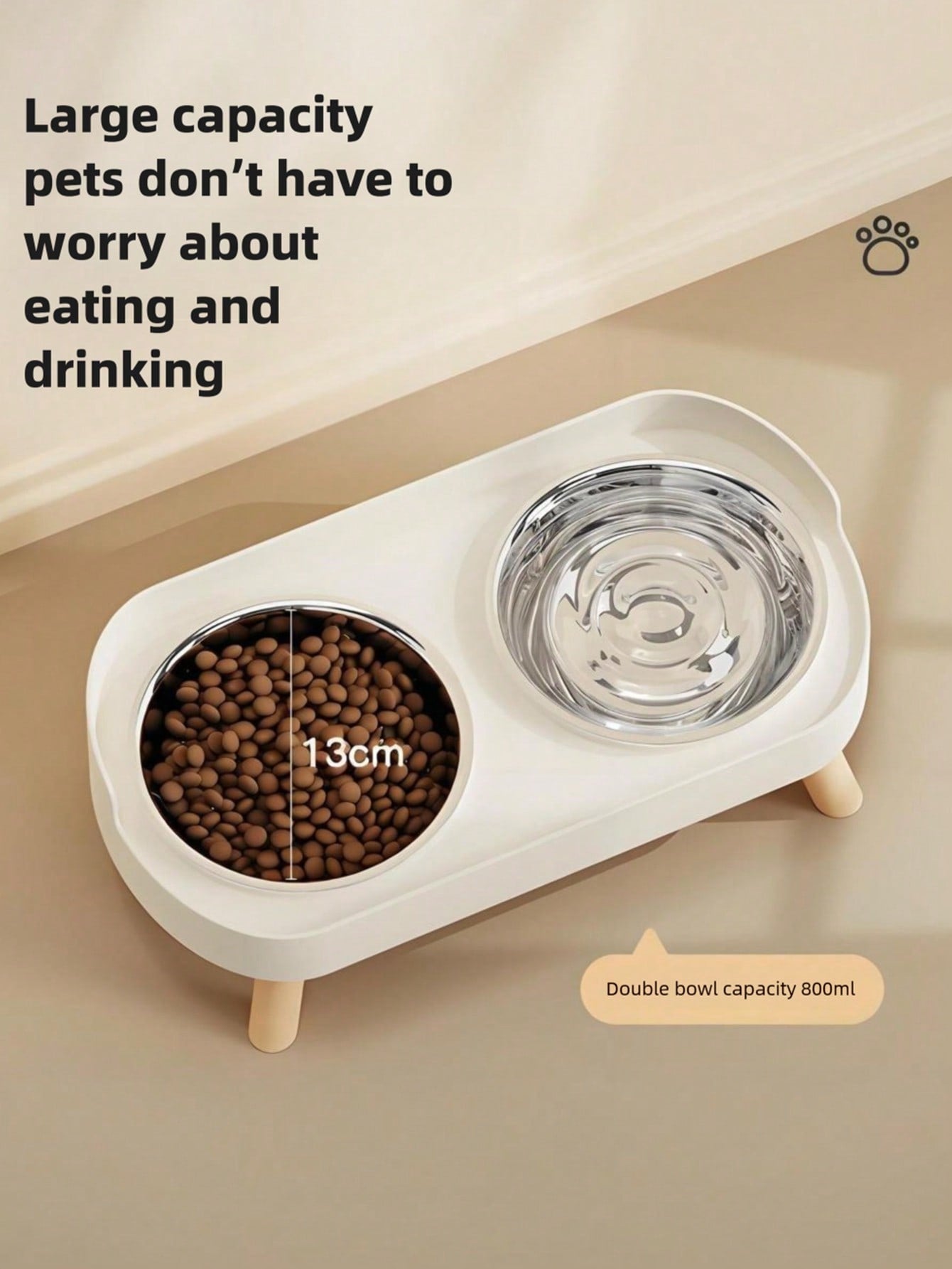Elevated Stainless Steel/Plastic Pet Bowls Set With Stand, Dual Bowls For Small Dogs And Cats, With Splash Guard - Pet Feeder