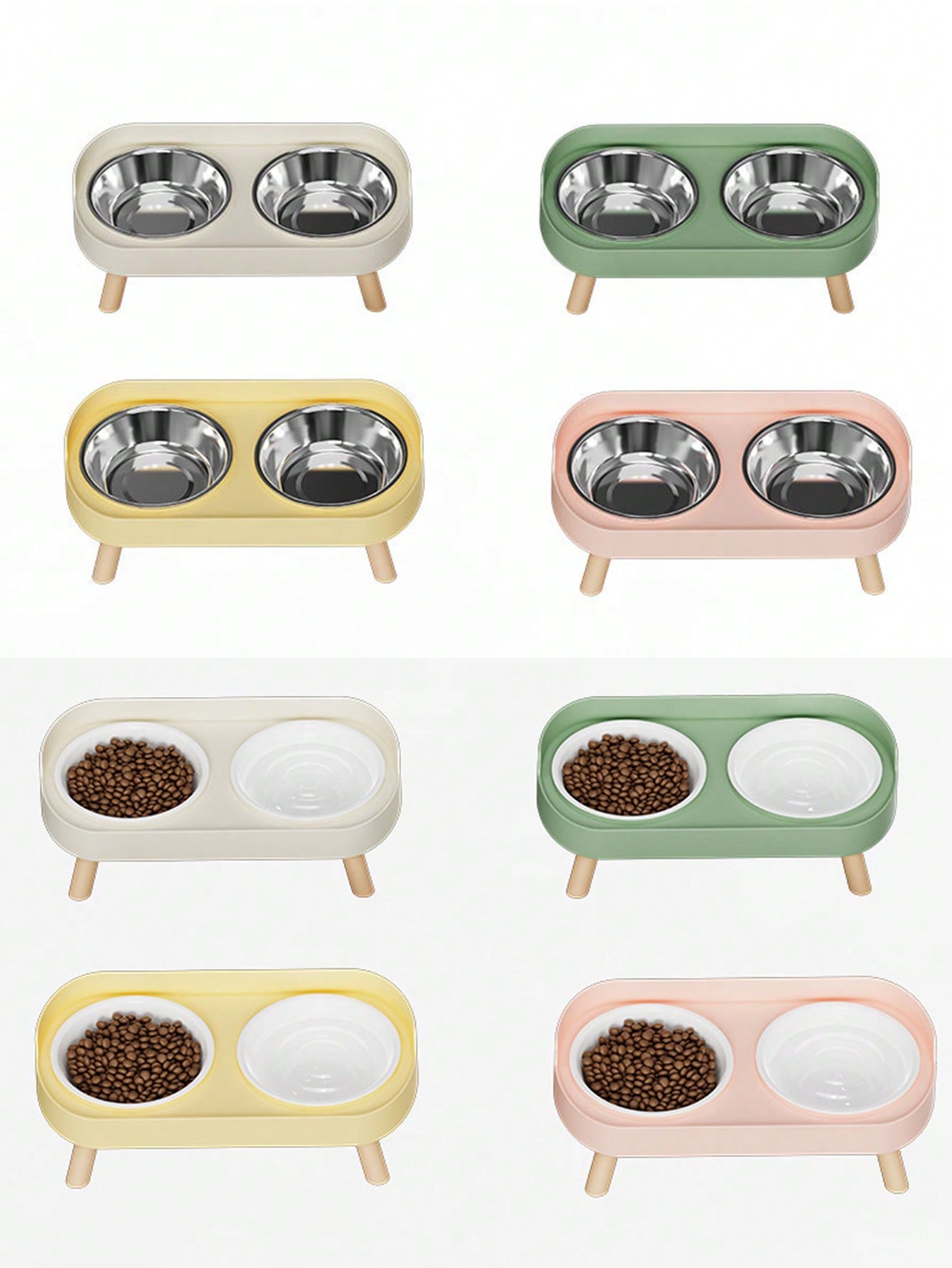 Elevated Stainless Steel/Plastic Pet Bowls Set With Stand, Dual Bowls For Small Dogs And Cats, With Splash Guard - Pet Feeder