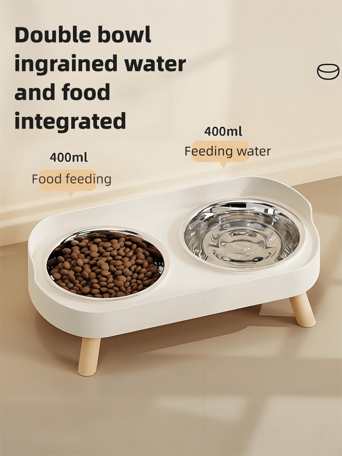 Elevated Stainless Steel/Plastic Pet Bowls Set With Stand, Dual Bowls For Small Dogs And Cats, With Splash Guard - Pet Feeder