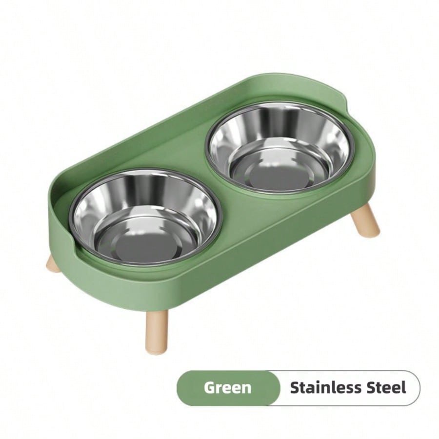 Elevated Stainless Steel/Plastic Pet Bowls Set With Stand, Dual Bowls For Small Dogs And Cats, With Splash Guard - Pet Feeder