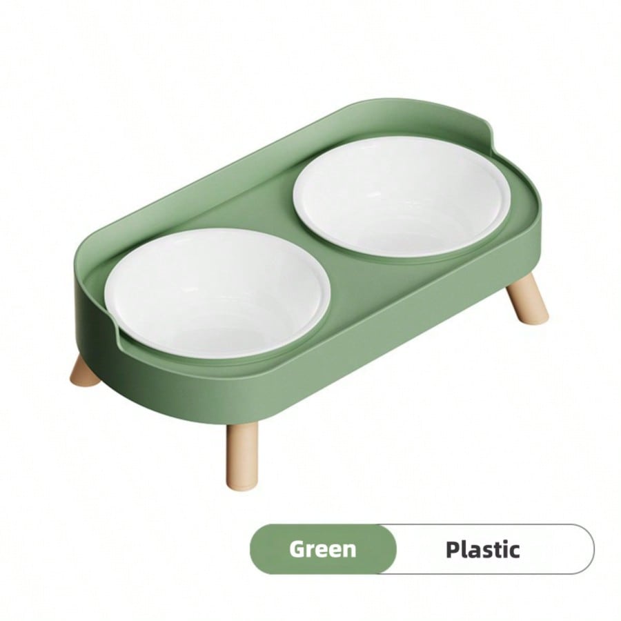 Elevated Stainless Steel/Plastic Pet Bowls Set With Stand, Dual Bowls For Small Dogs And Cats, With Splash Guard - Pet Feeder