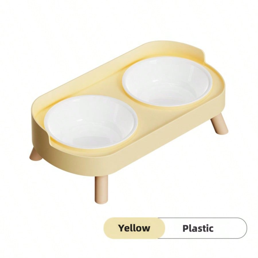 Elevated Stainless Steel/Plastic Pet Bowls Set With Stand, Dual Bowls For Small Dogs And Cats, With Splash Guard - Pet Feeder