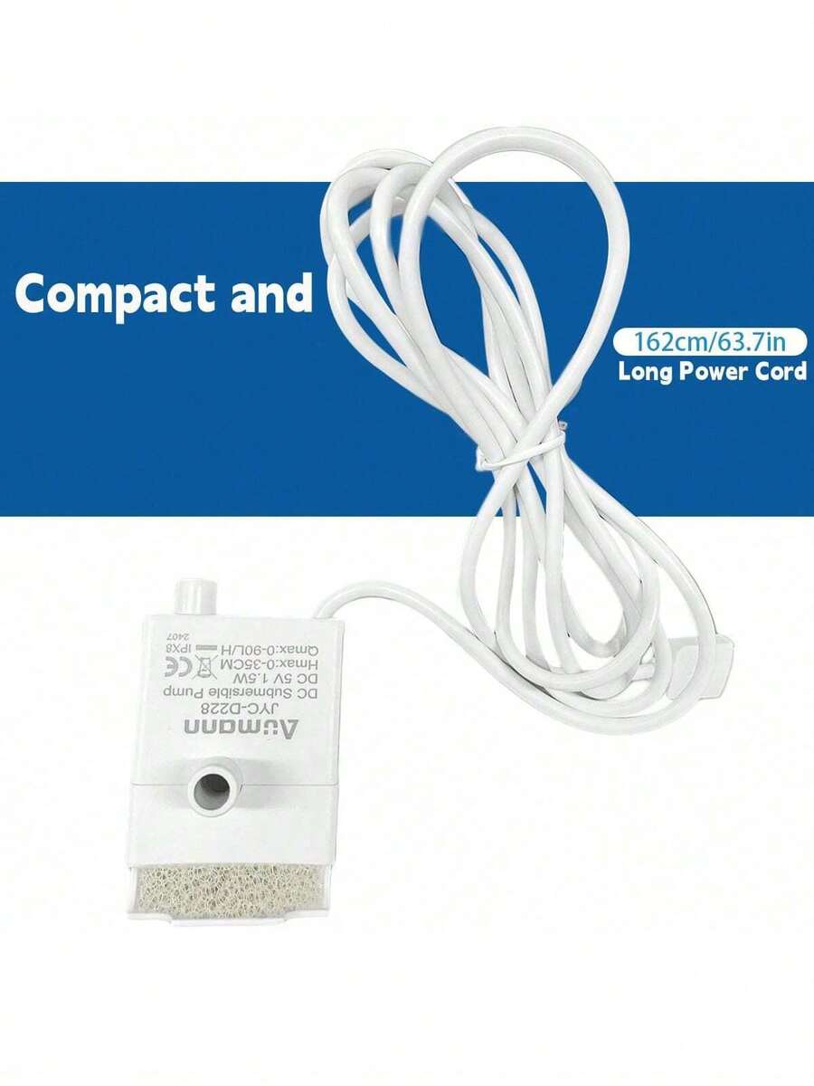 White ABS mini USB water pump for pet water fountains and aquariums