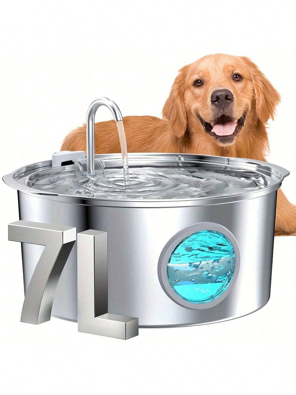 7L 304 stainless steel automatic dog water dispenser with viewing window and USB power connection