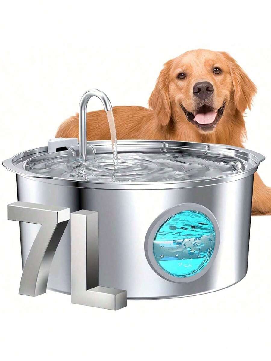 7L 304 stainless steel automatic dog water dispenser with viewing window and USB power connection
