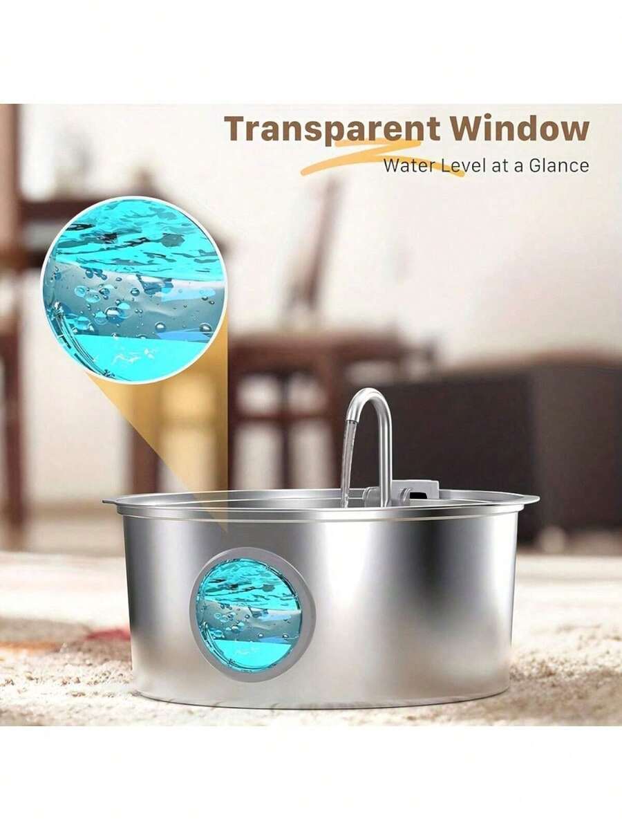 7L 304 stainless steel automatic dog water dispenser with viewing window and USB power connection