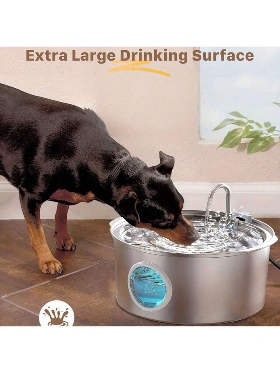 7L 304 stainless steel automatic dog water dispenser with viewing window and USB power connection