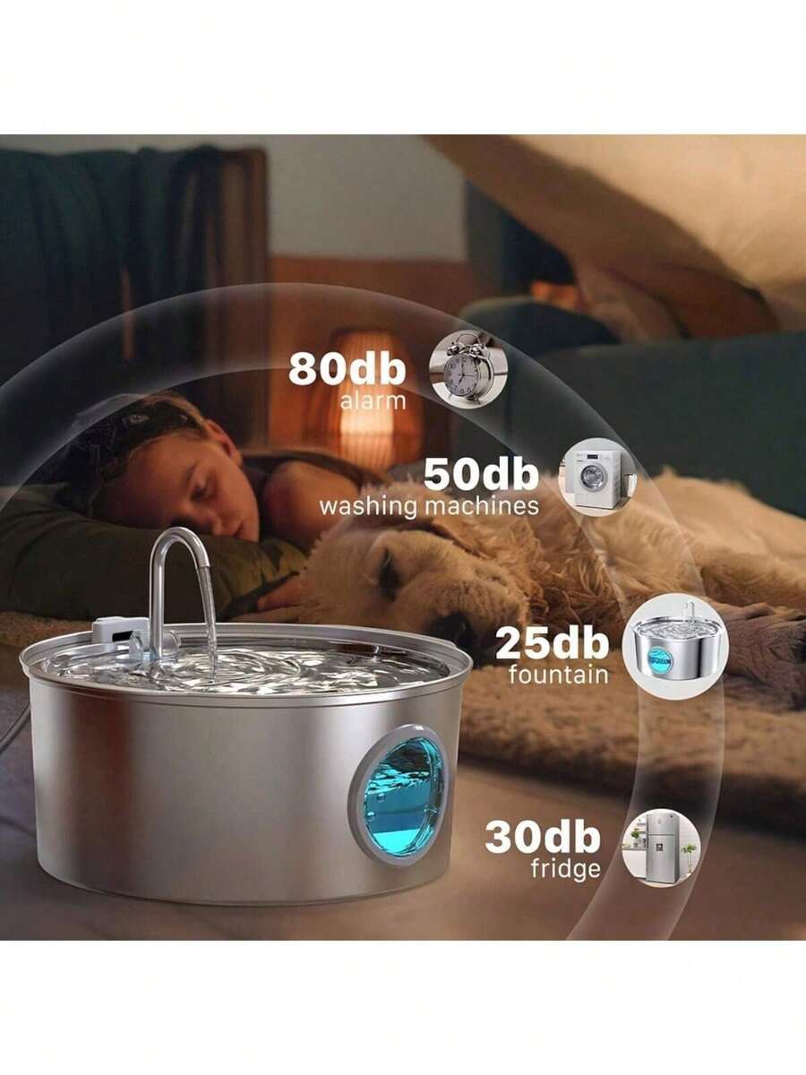 7L 304 stainless steel automatic dog water dispenser with viewing window and USB power connection