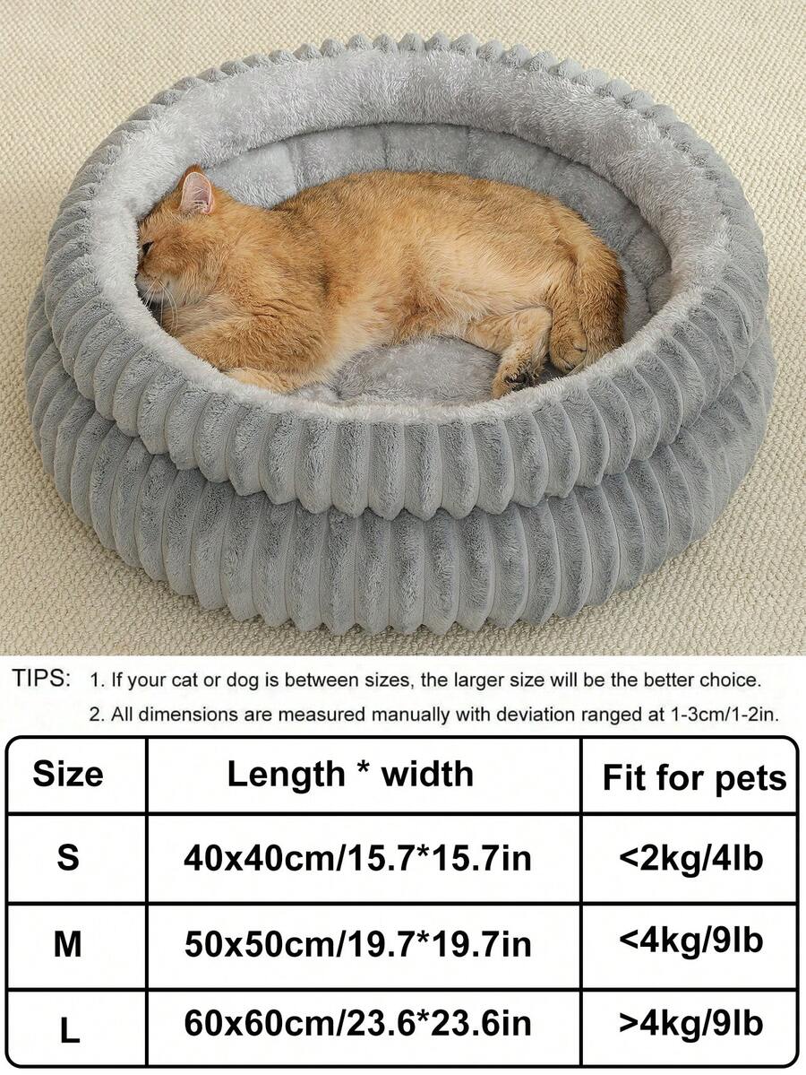 Grey soft fabric cat nest bed filled with comfortable polyester for small, medium, and large cats.
