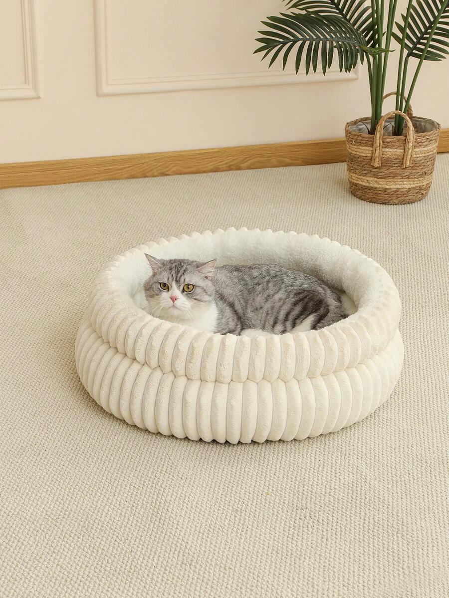 Grey soft fabric cat nest bed filled with comfortable polyester for small, medium, and large cats.