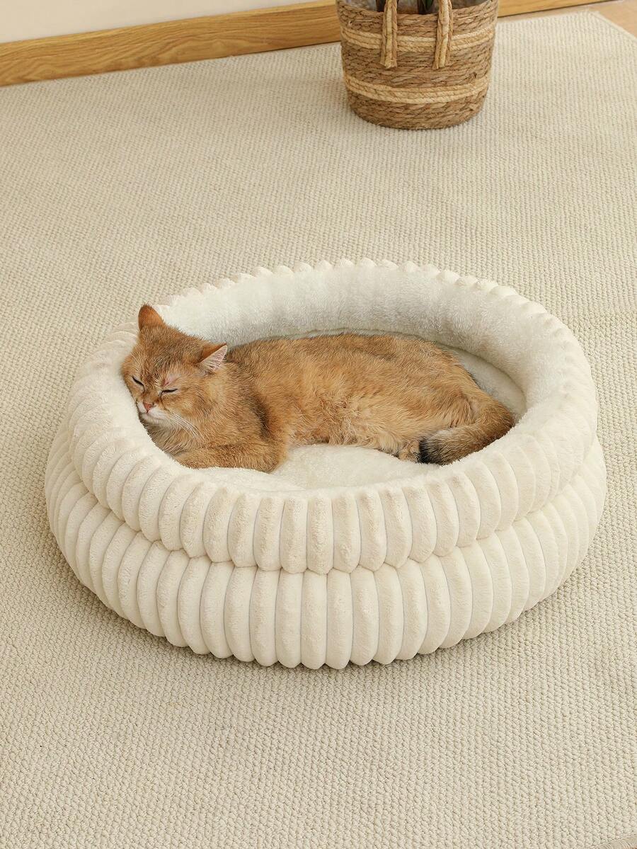 Grey soft fabric cat nest bed filled with comfortable polyester for small, medium, and large cats.